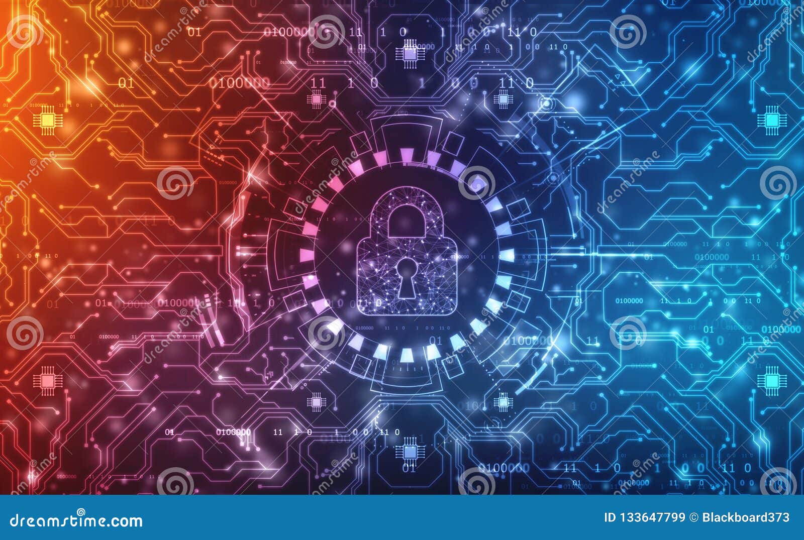 Lock On Digital Background, Cyber Security And Internet Security Stock