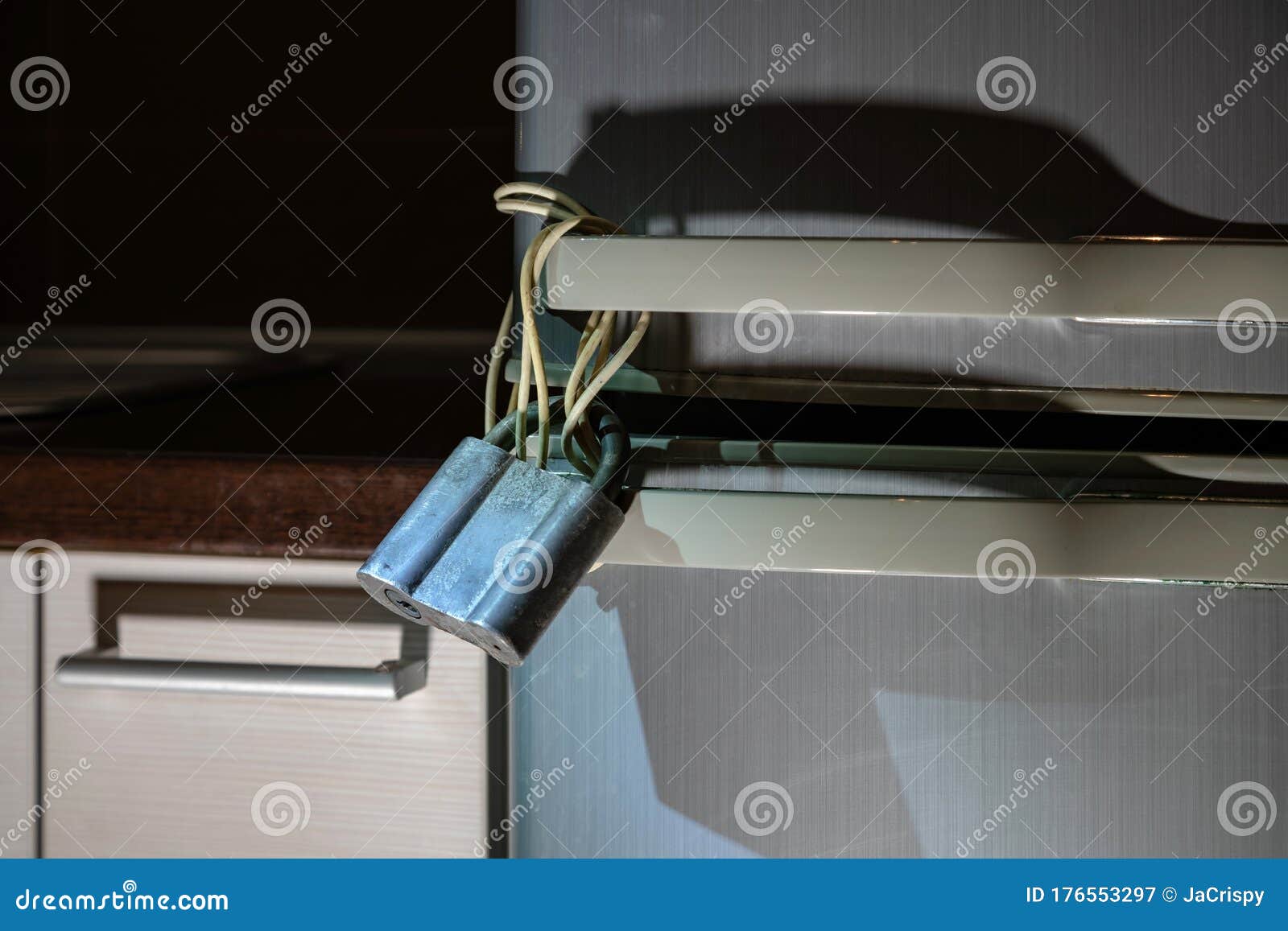 Metal Refrigerator Door Lock Food Storage Freezing Diet Stock Photo by  ©goffkein 253610904