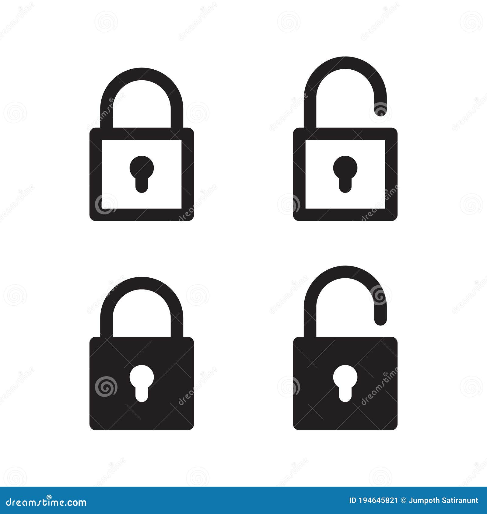 Padlock Icon Design, Lock and Unlock Security Symbol, Silhouette and  Outline Style. Stock Vector - Illustration of button, logo: 194645821