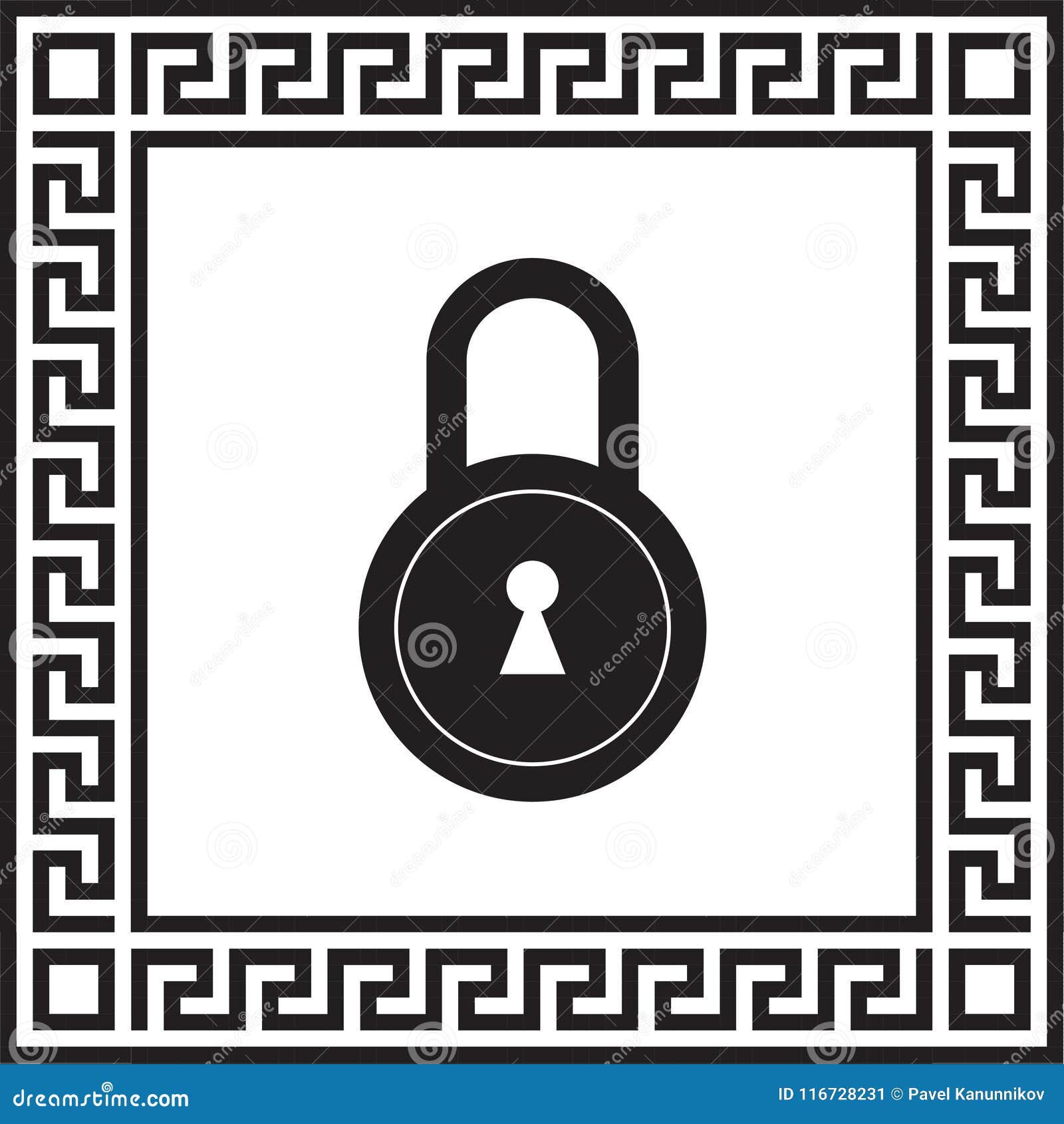 Lock Icon Vector in a Frame with a Greek Ornament Stock Illustration