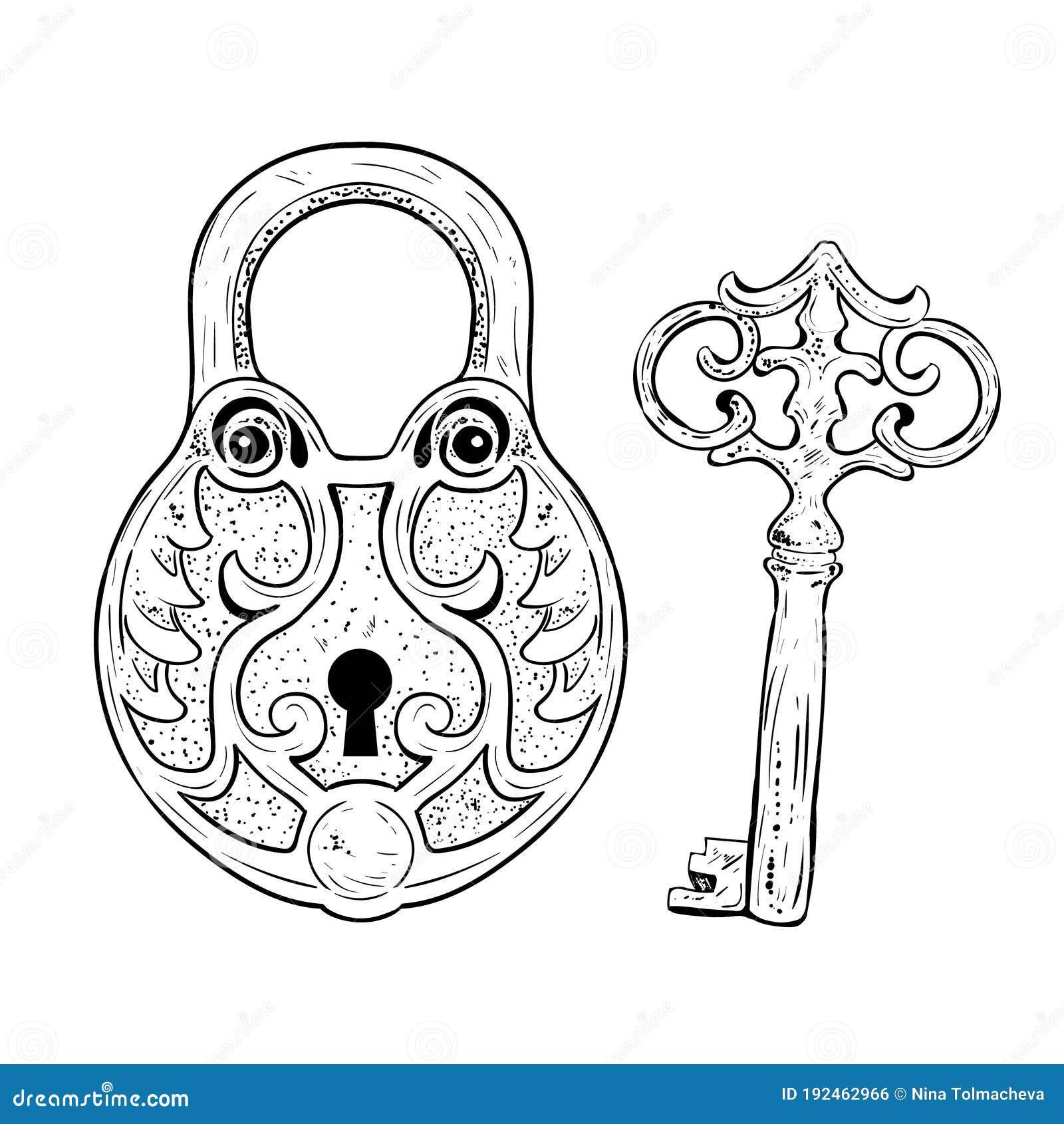 Lock and Key Engraving Vector Vintage Art Stock Vector - Illustration of  design, etching: 192462966