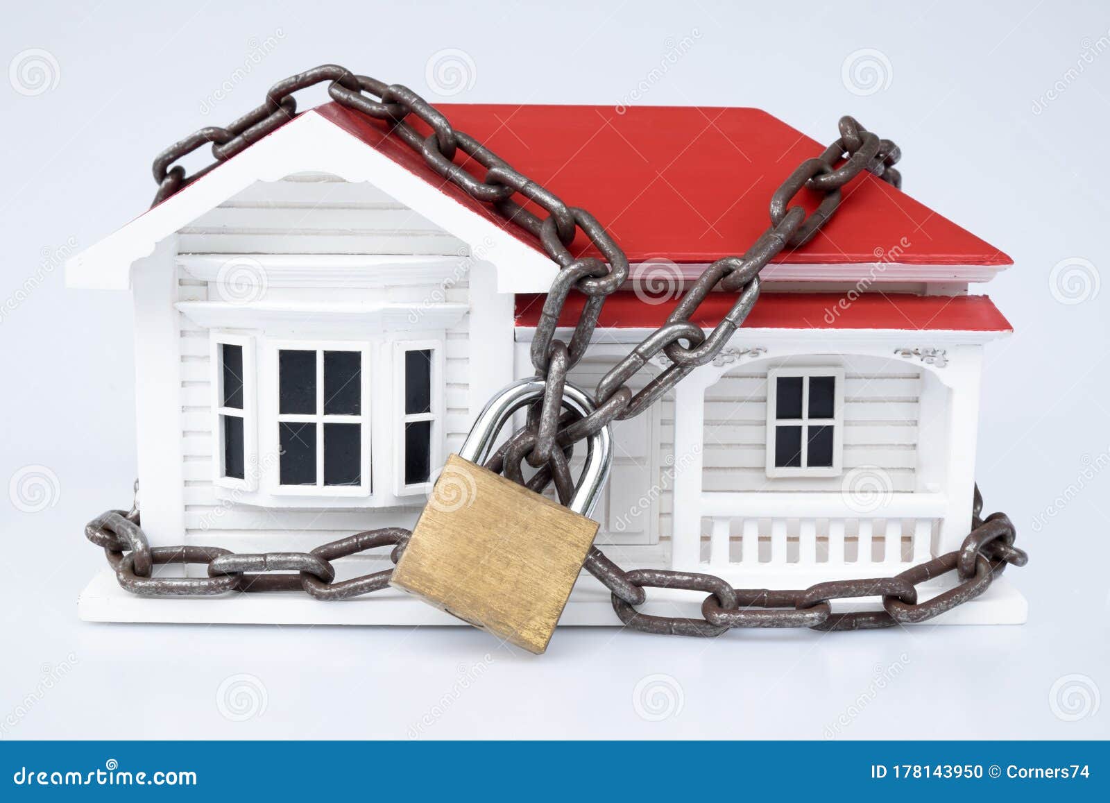 Lockdown Timber House with Chain and Padlock Home Security Concept