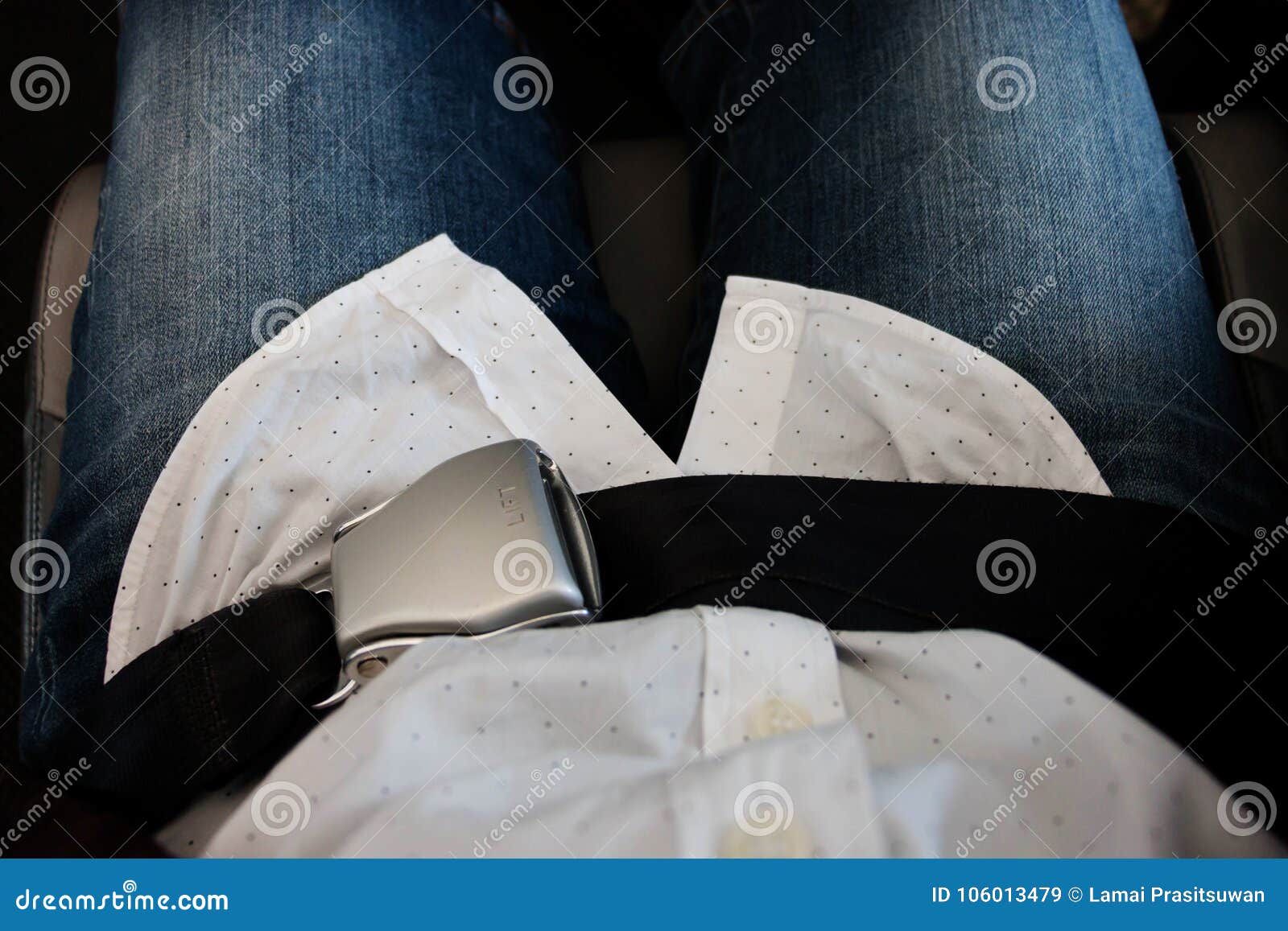 Locked Airplane Seat Belt Over Passenger Lap Stock Image Image of board, flight 106013479