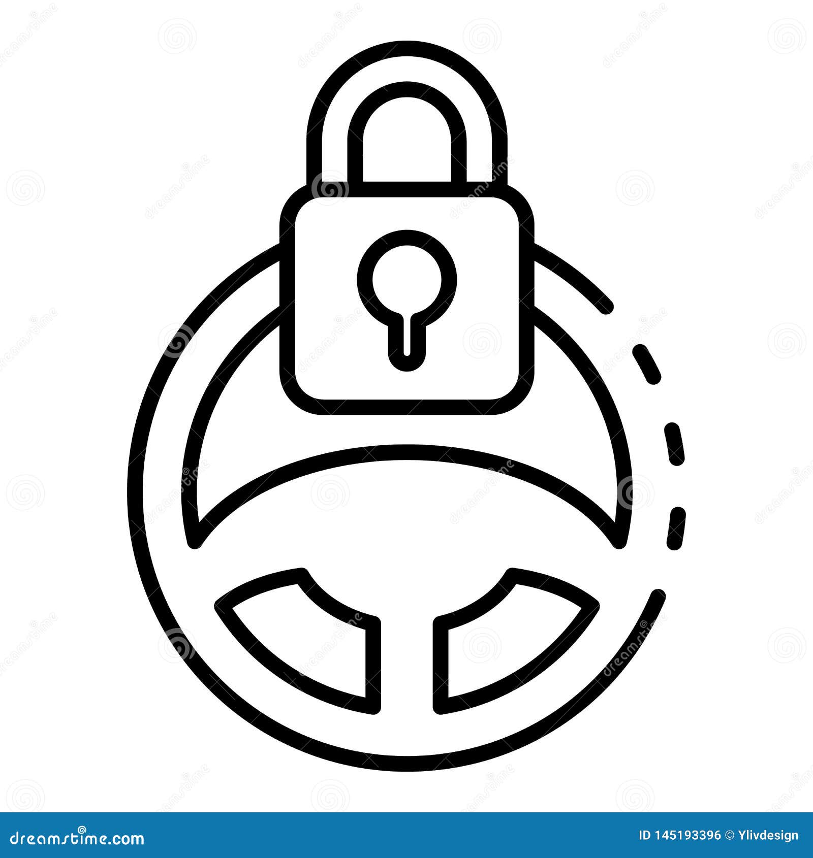 Locked Car Steering Wheel Icon, Outline Style Stock Vector
