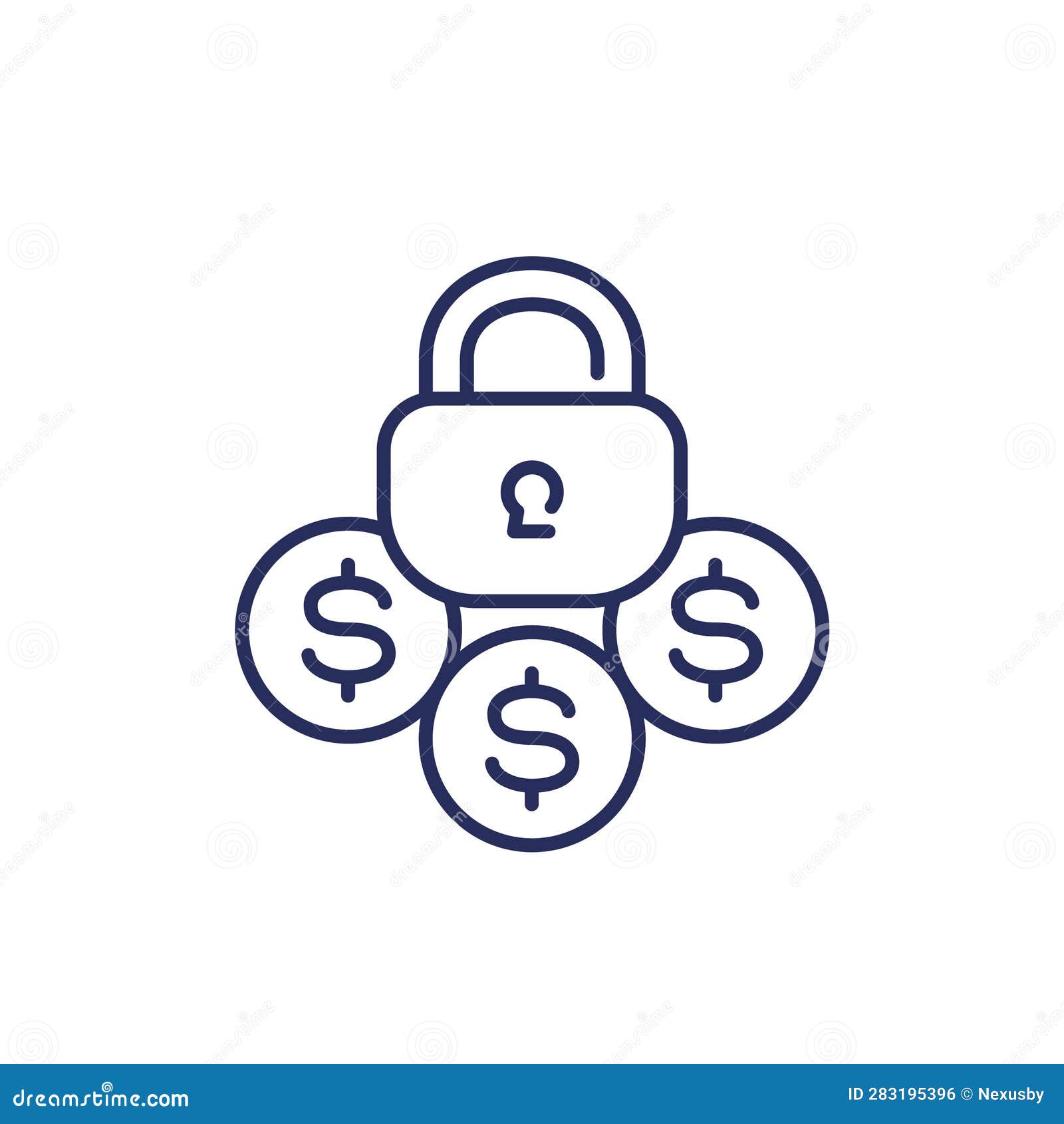 Locked Funds Line Icon on White, Vector Stock Vector Illustration of