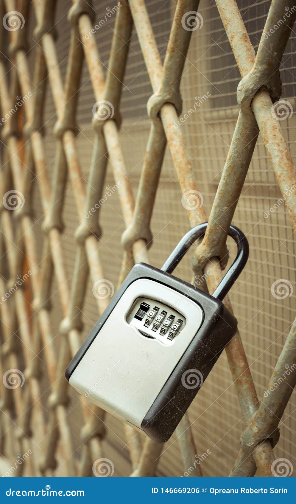 Locked with a Modern Key on an Old Grid Stock Photo Image of