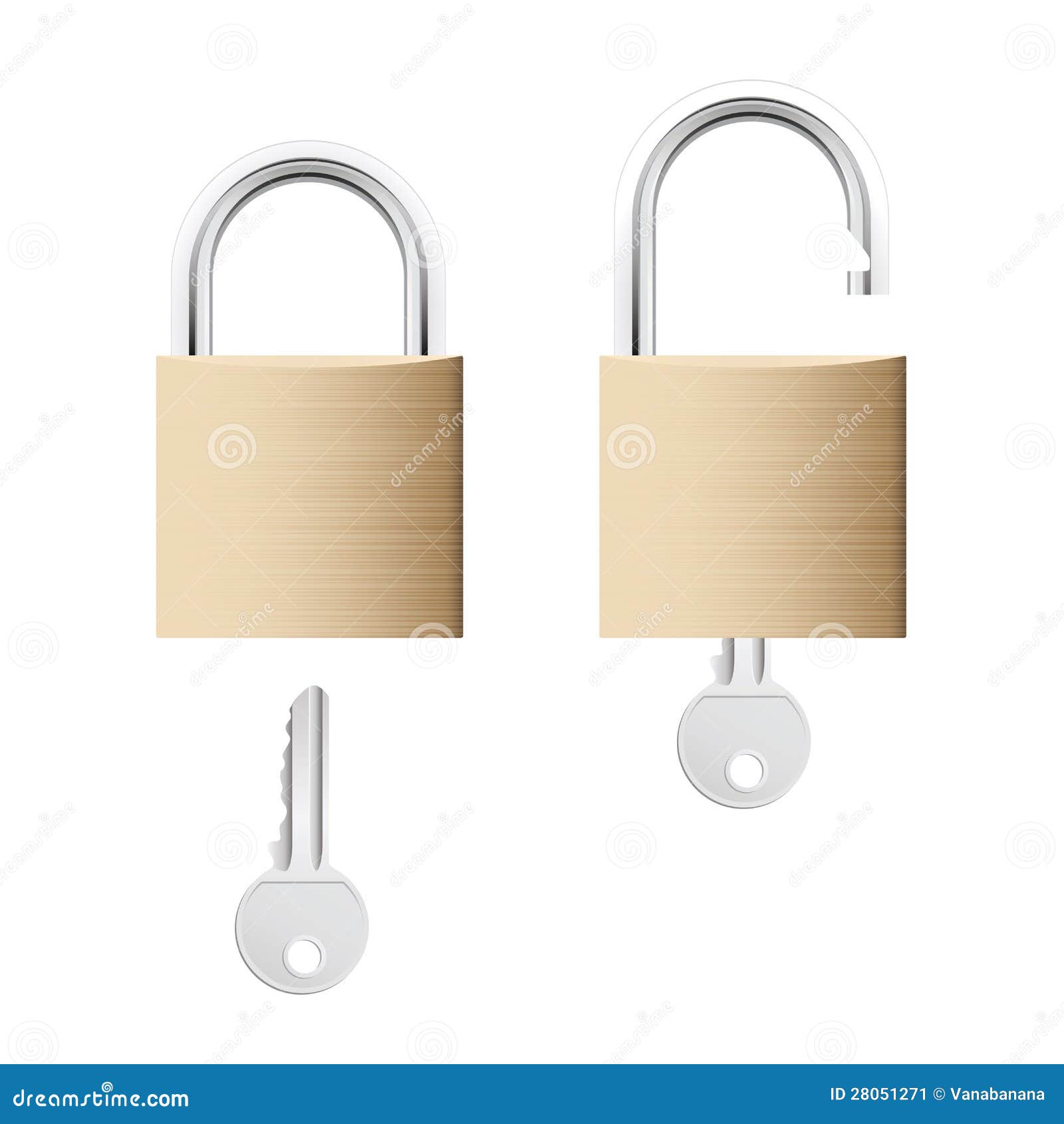 Locked and Unlocked Gold Locks with Keys Stock Vector