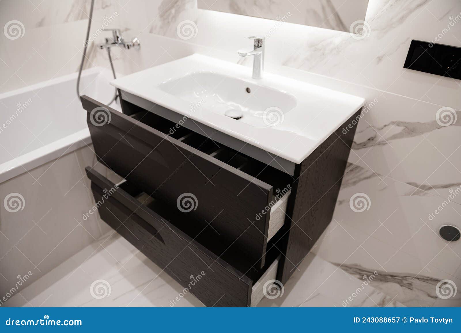 Locker in the Bathroom with Washbasin and Bath Stock Image Image of