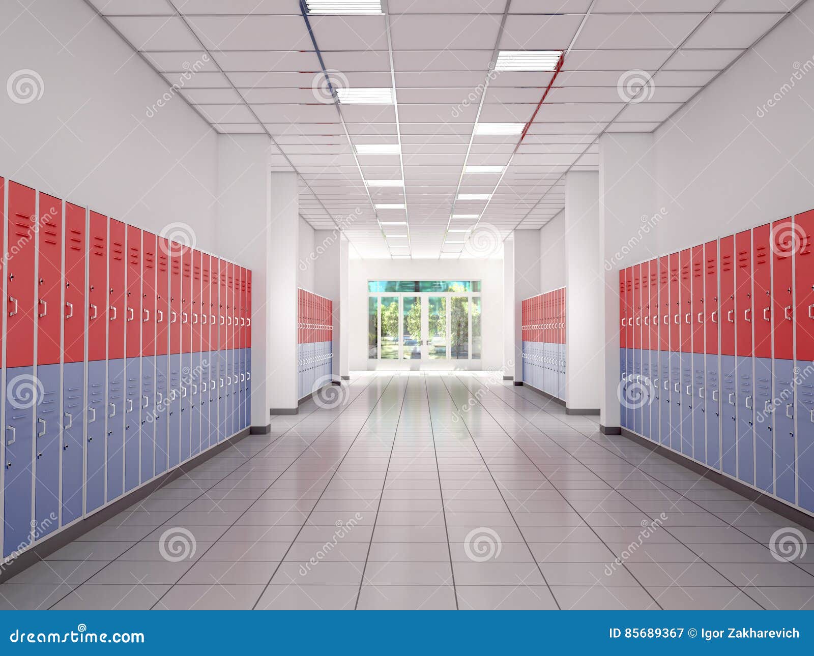 Lockers in the High School Hallway. Stock Illustration Illustration