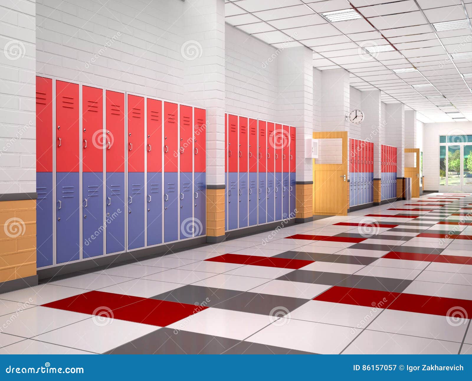 Lockers in the High School Hallway. Stock Illustration Illustration