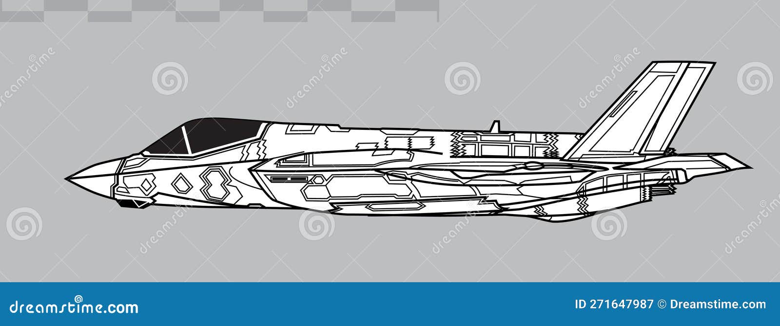 lockheed martin f-35a lightning ii.  drawing of stealth multirole fighter.