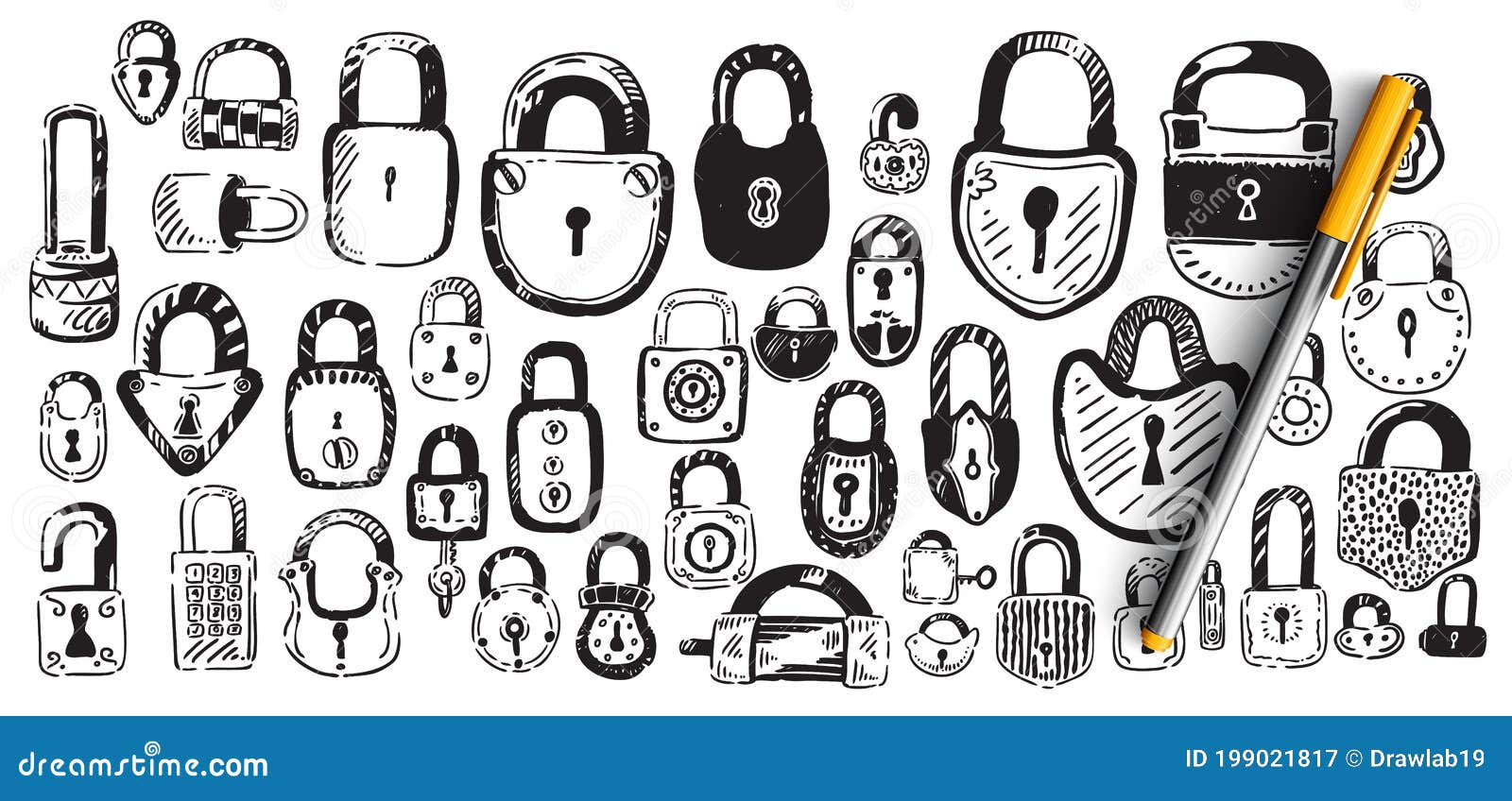 Locks doodle set stock vector. Illustration of safe 199021817