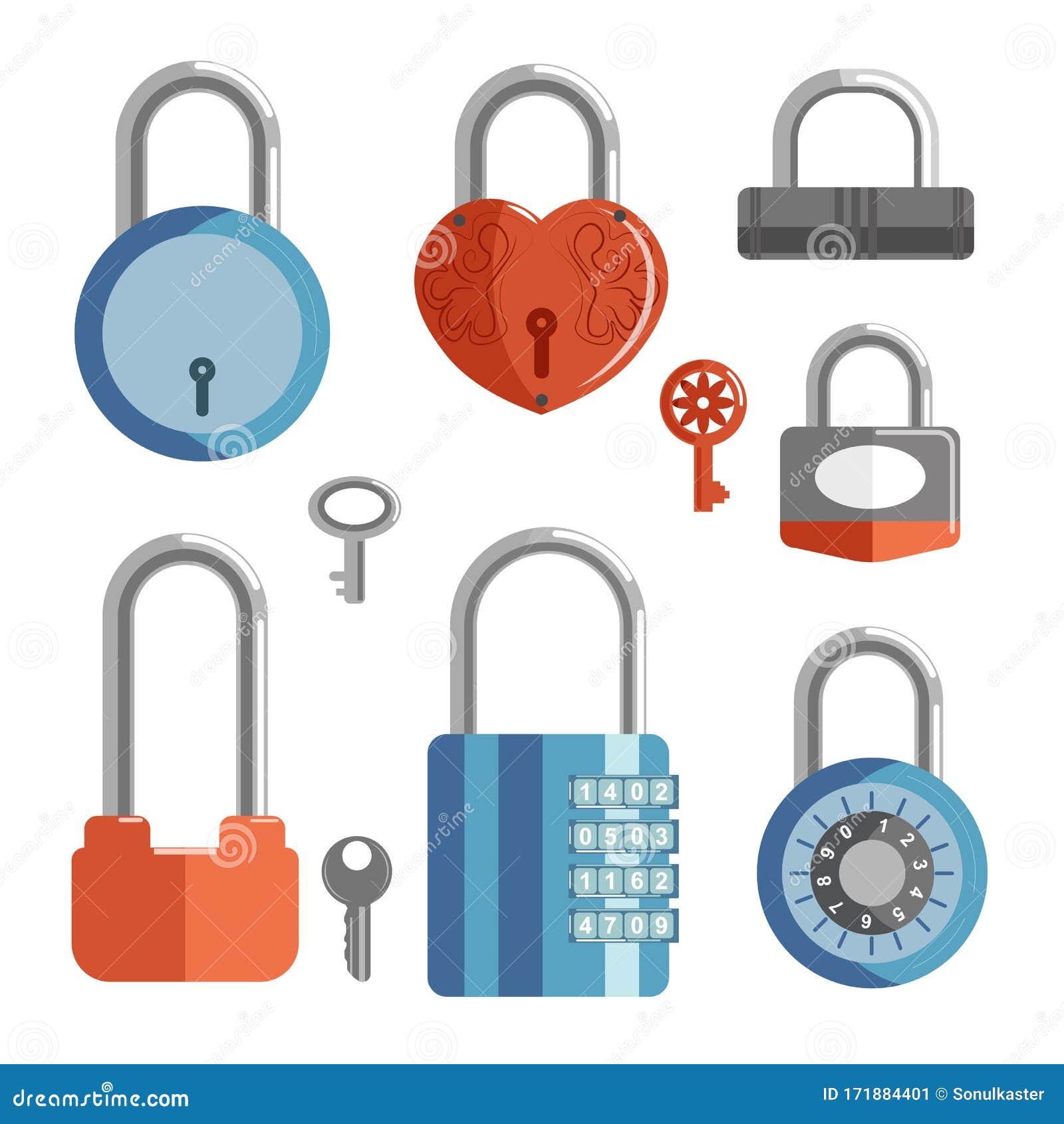 Locks with Keys and Closed Padlocks in Different Shapes Collection