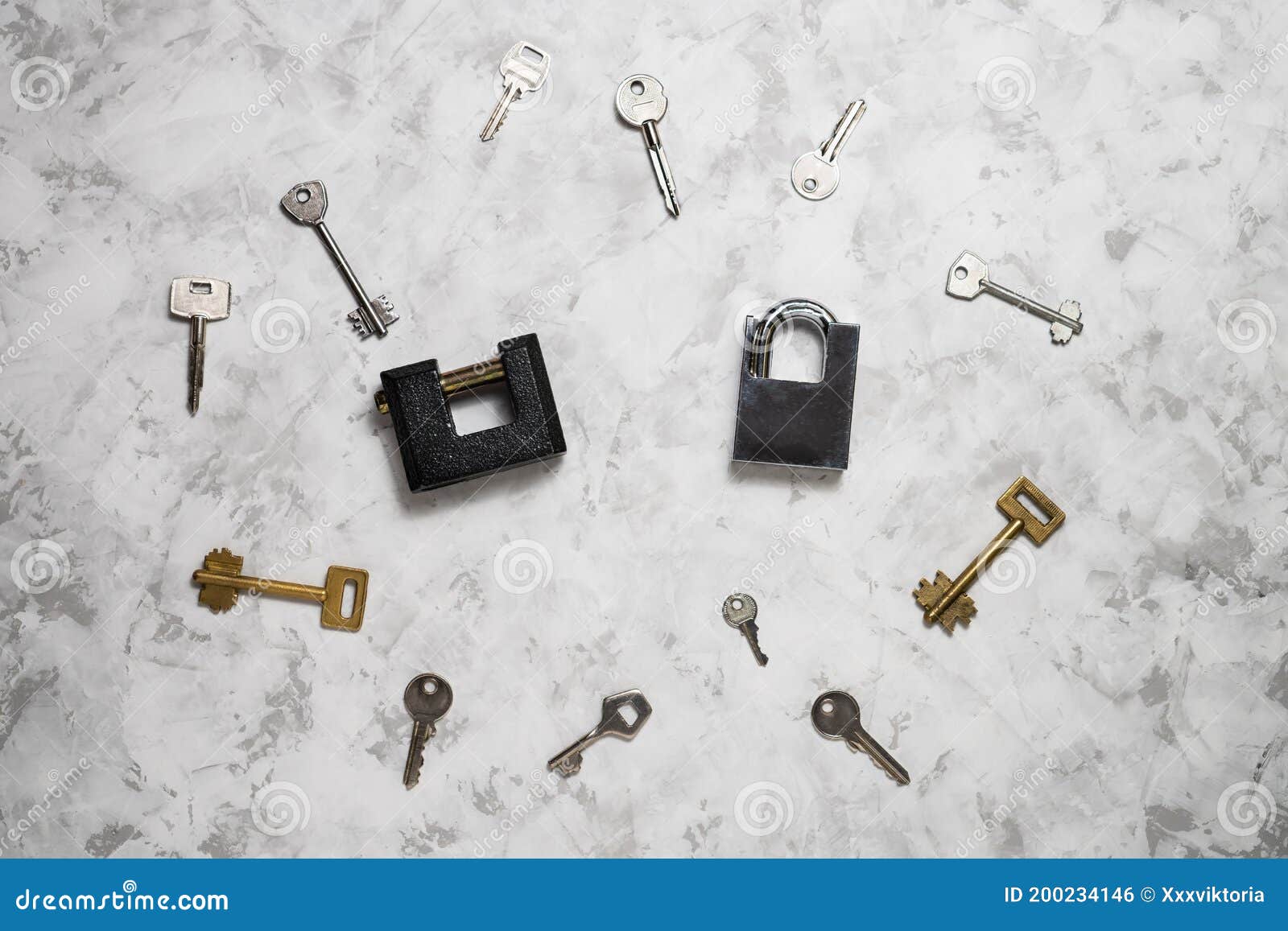 Locks and Lots of Keys on Concrete Background Stock Photo Image of