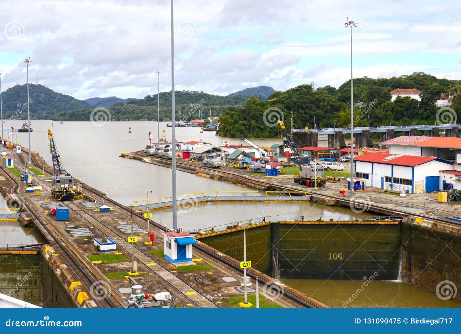 Locks at Panama Canal, Showing Difference of Water Level. Panama Stock