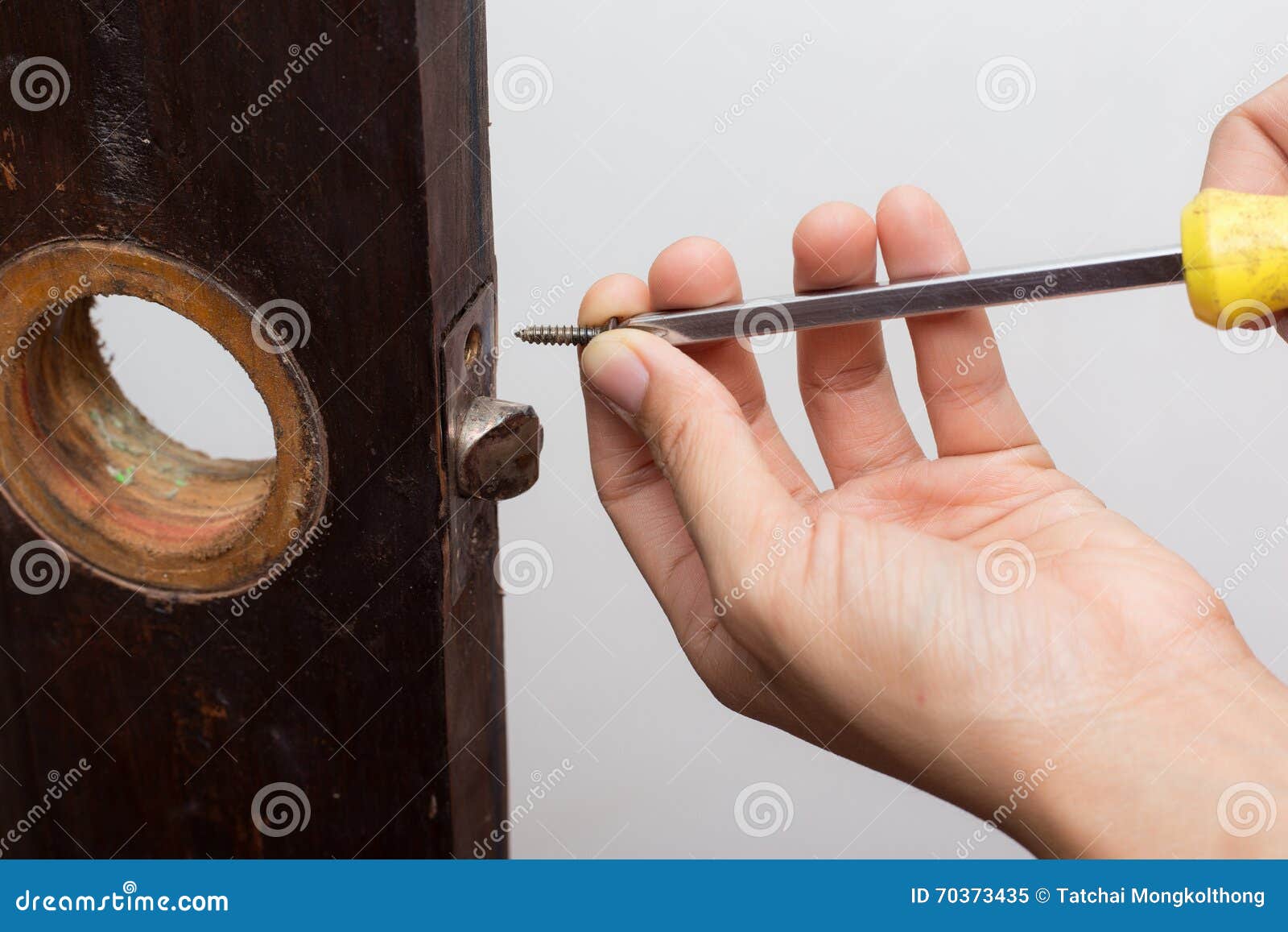 Locksmith Fix Lock on Wooden Door Stock Image Image of repairing