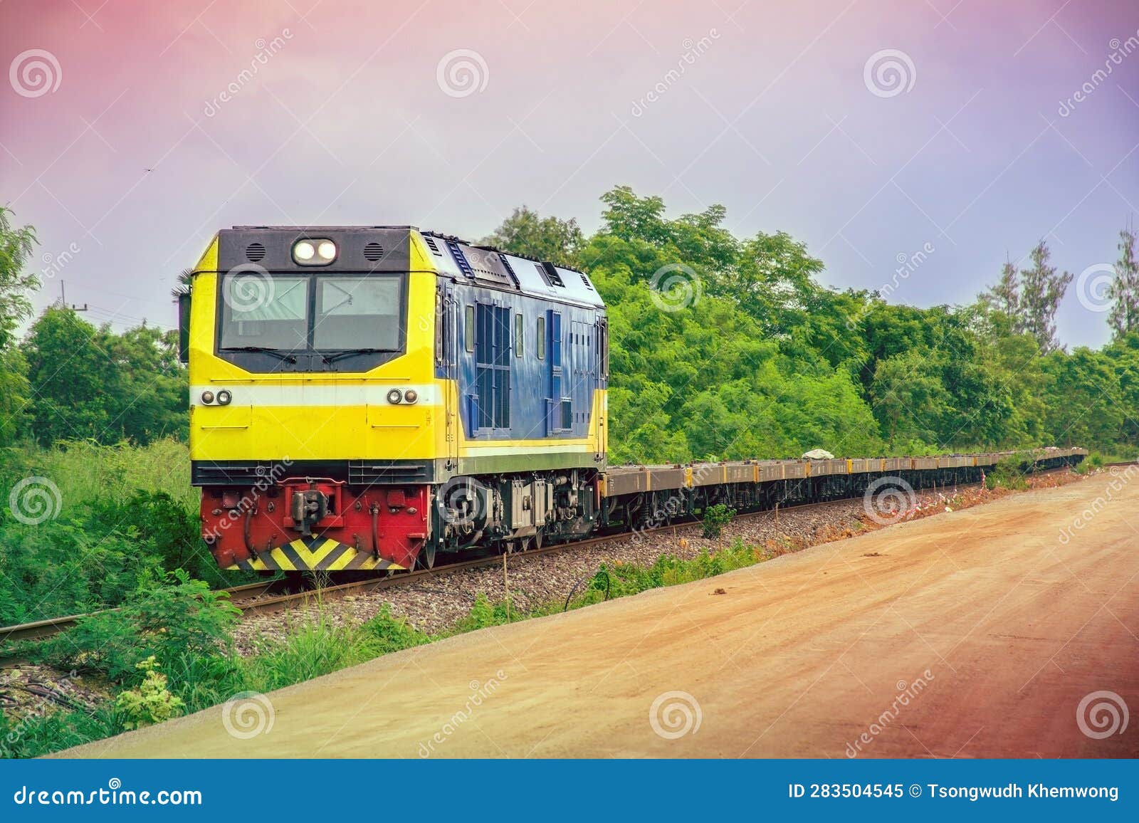with Freight Train on the Railway. Stock Image Image of
