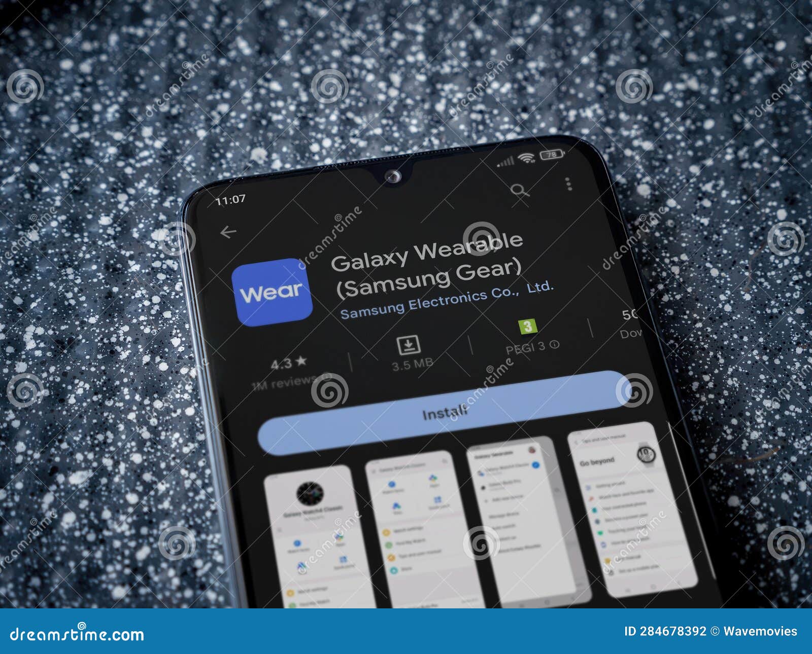 Wear Galaxy Wearable App Play Store Page on Smartphone on a