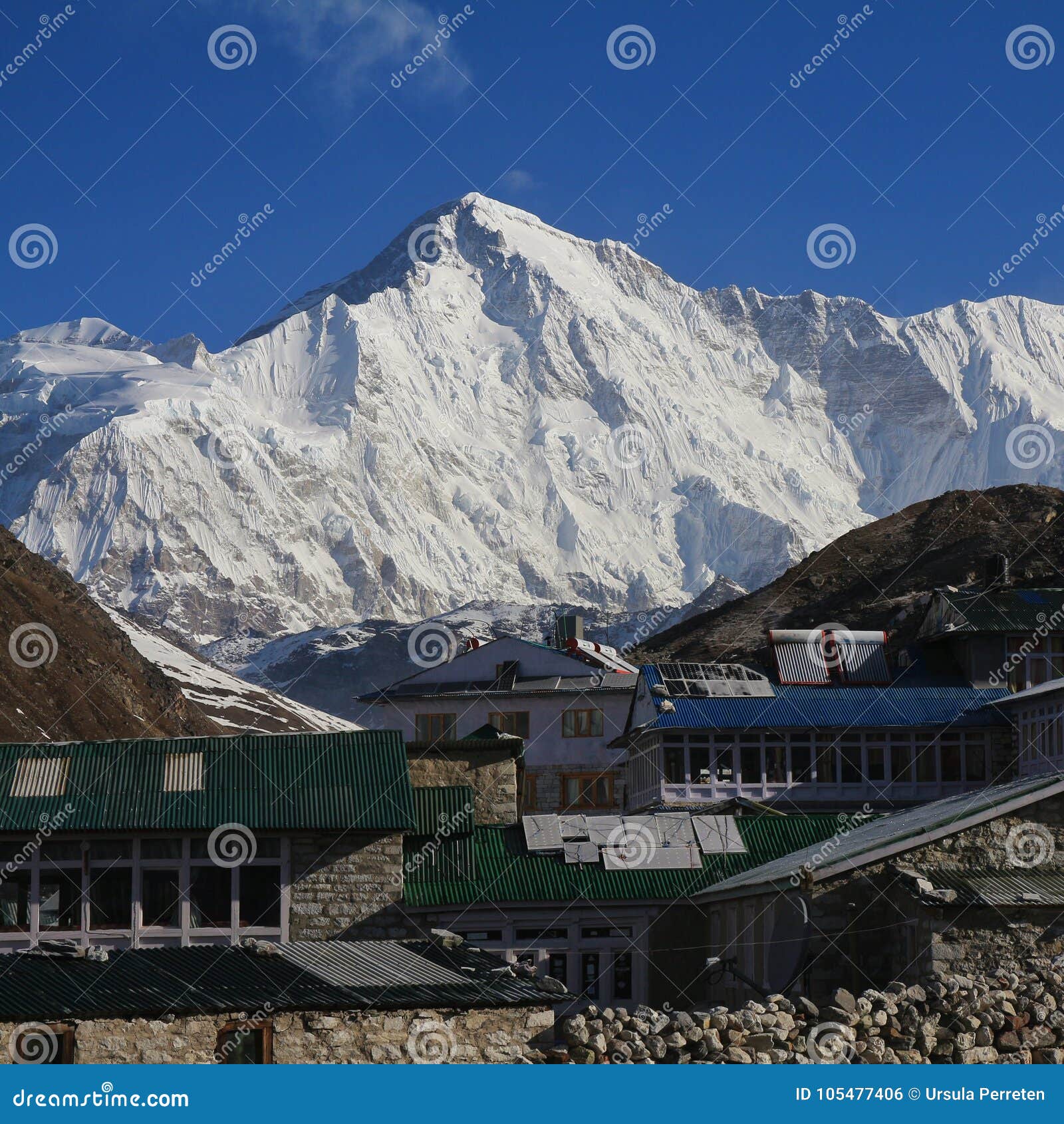 village gokyo and majestic mountain cho oyu, mount everest national park, nepal.