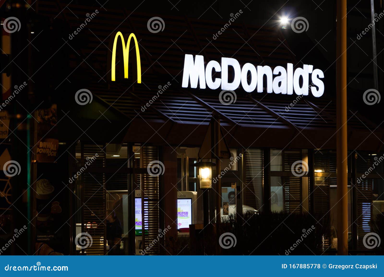 Yellow McDonald`s Sign, Night, Clouds in Background, McDonald`s