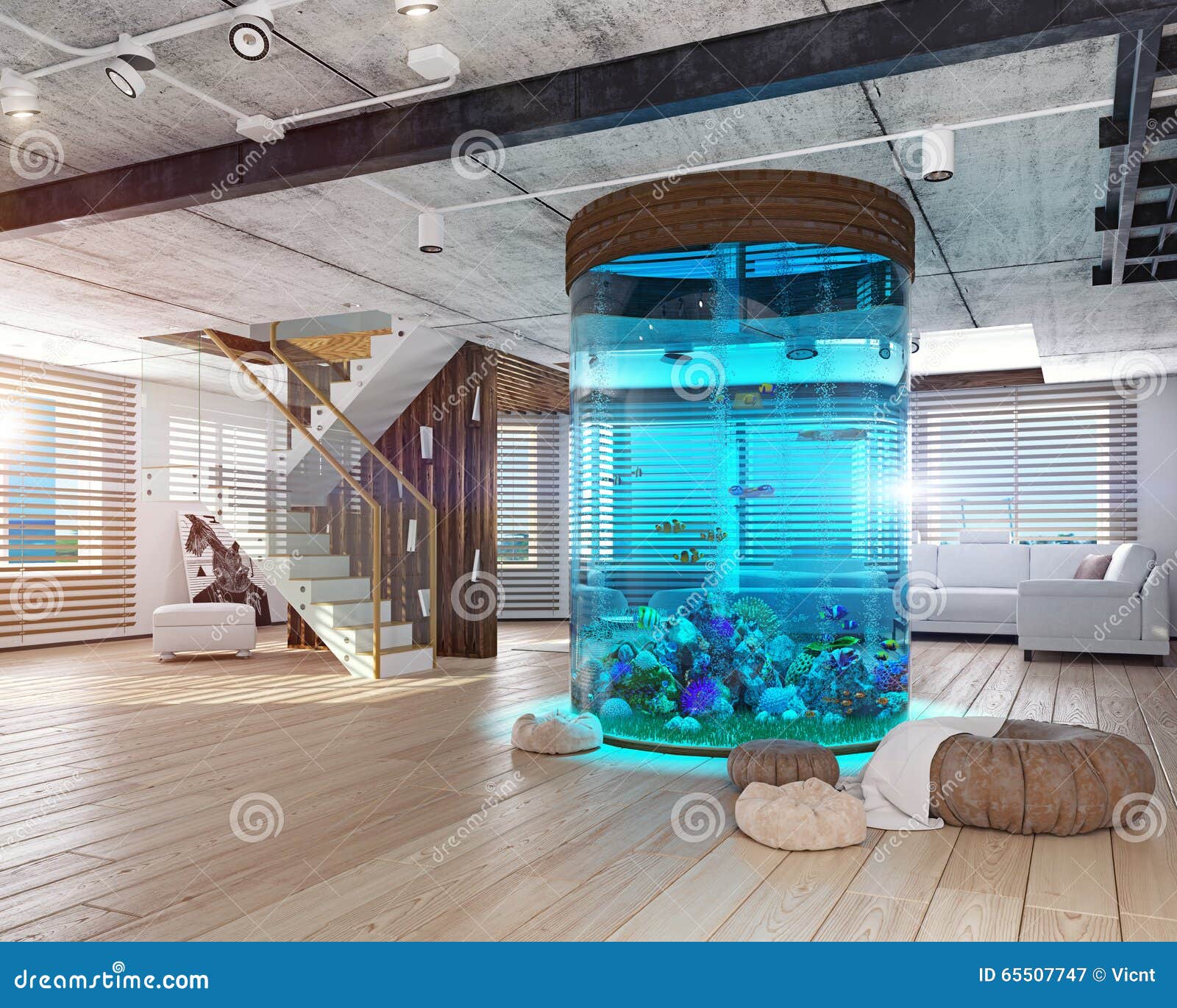 The Loft Interior With Aquarium Stock Illustration