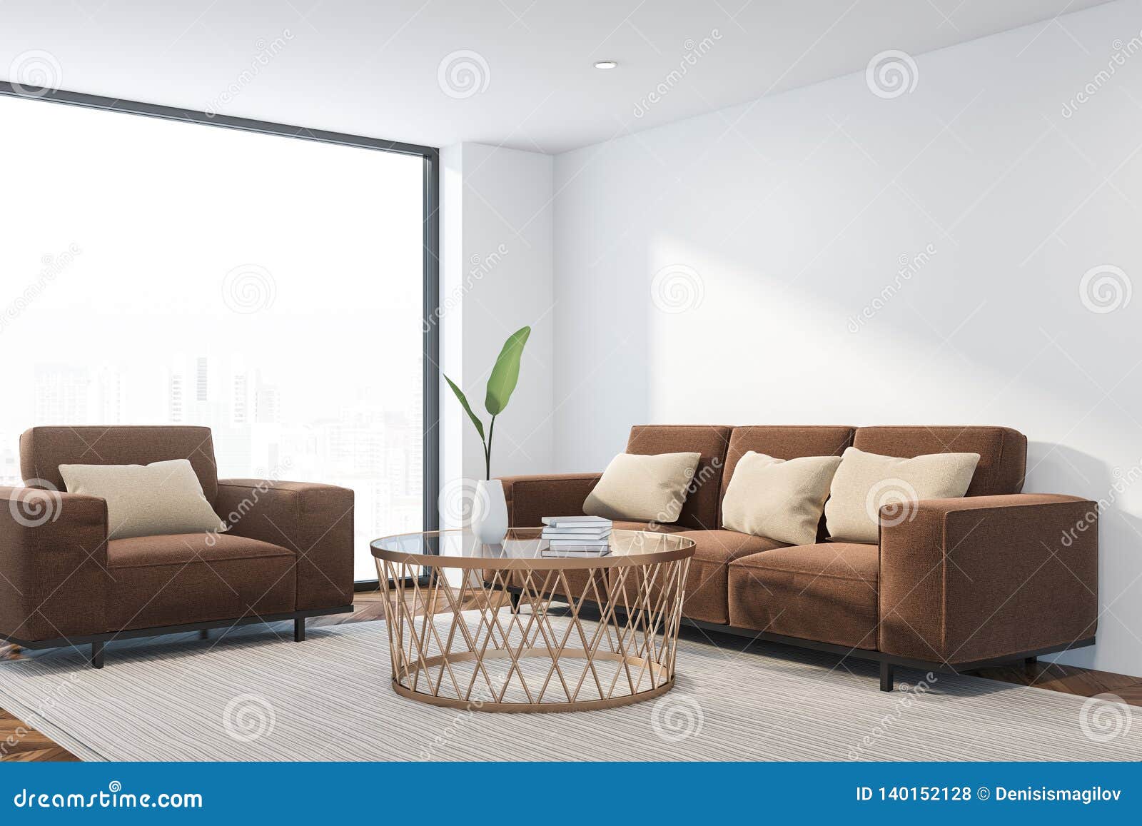 Loft Living Room Corner With Brown Furniture Stock Illustration Illustration Of House