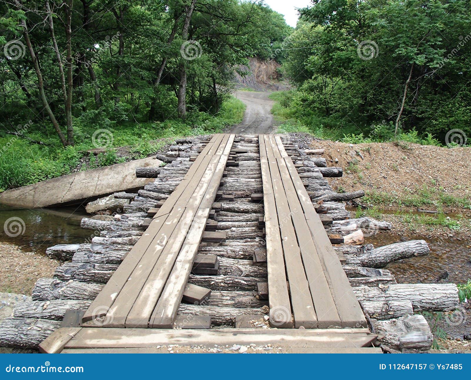 Timber Wooden Bridge Over the Forest River Stock Image Image of