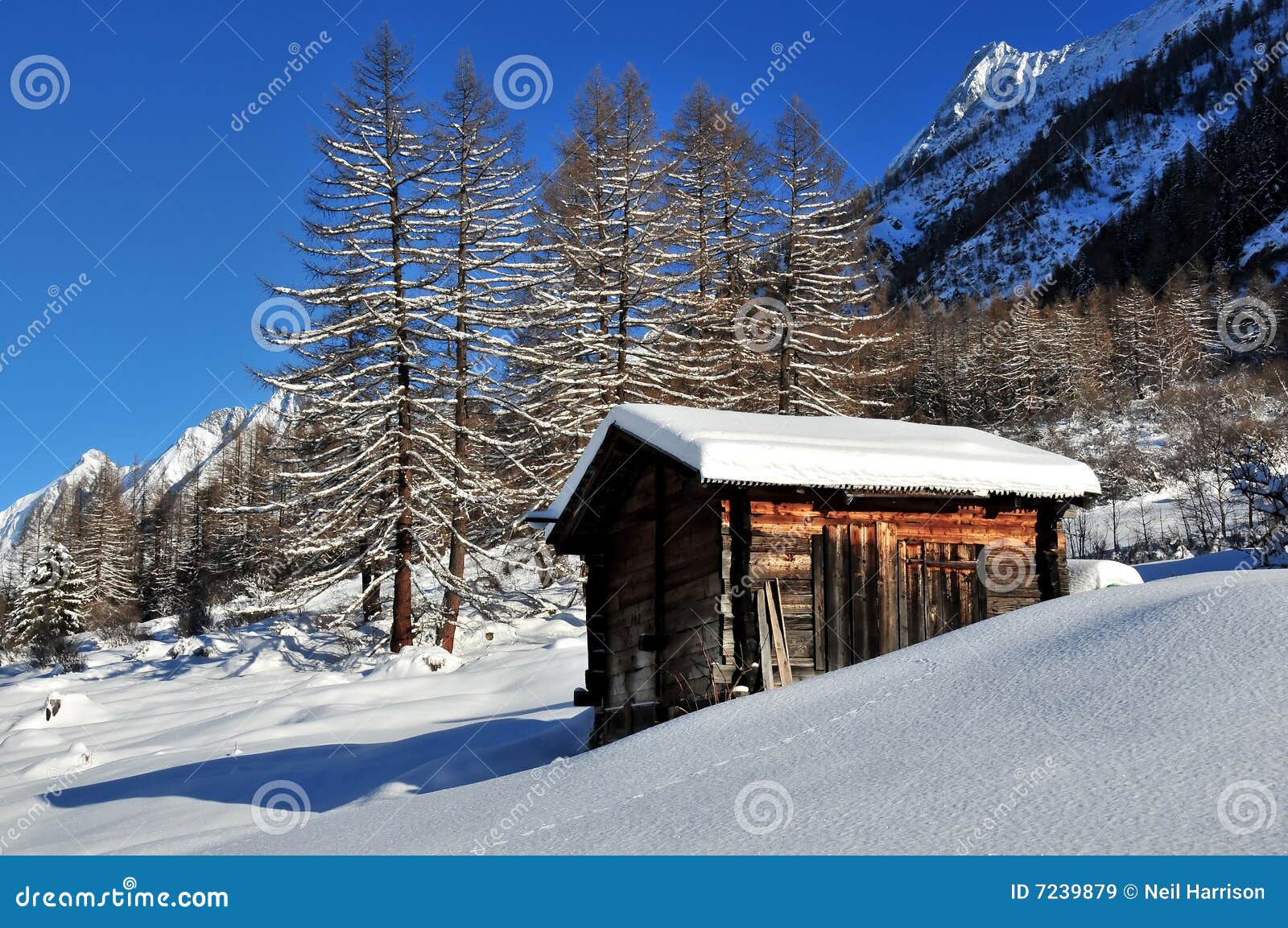Log Cabin In The Mountains In Winter Stock Image Image Of