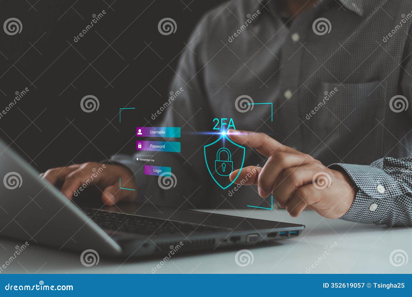 log in with a username and password. data protection with 2fa increases security.
