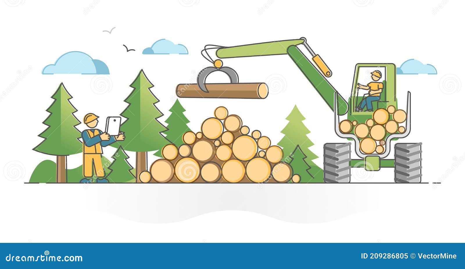 Logging Wood Pile As Professional Industrial Forest Tree Cut Outline