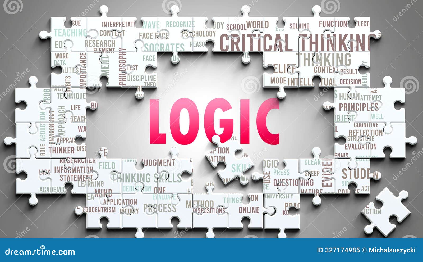 logic as a complex subject, related to various topics and ideas on a puzzle