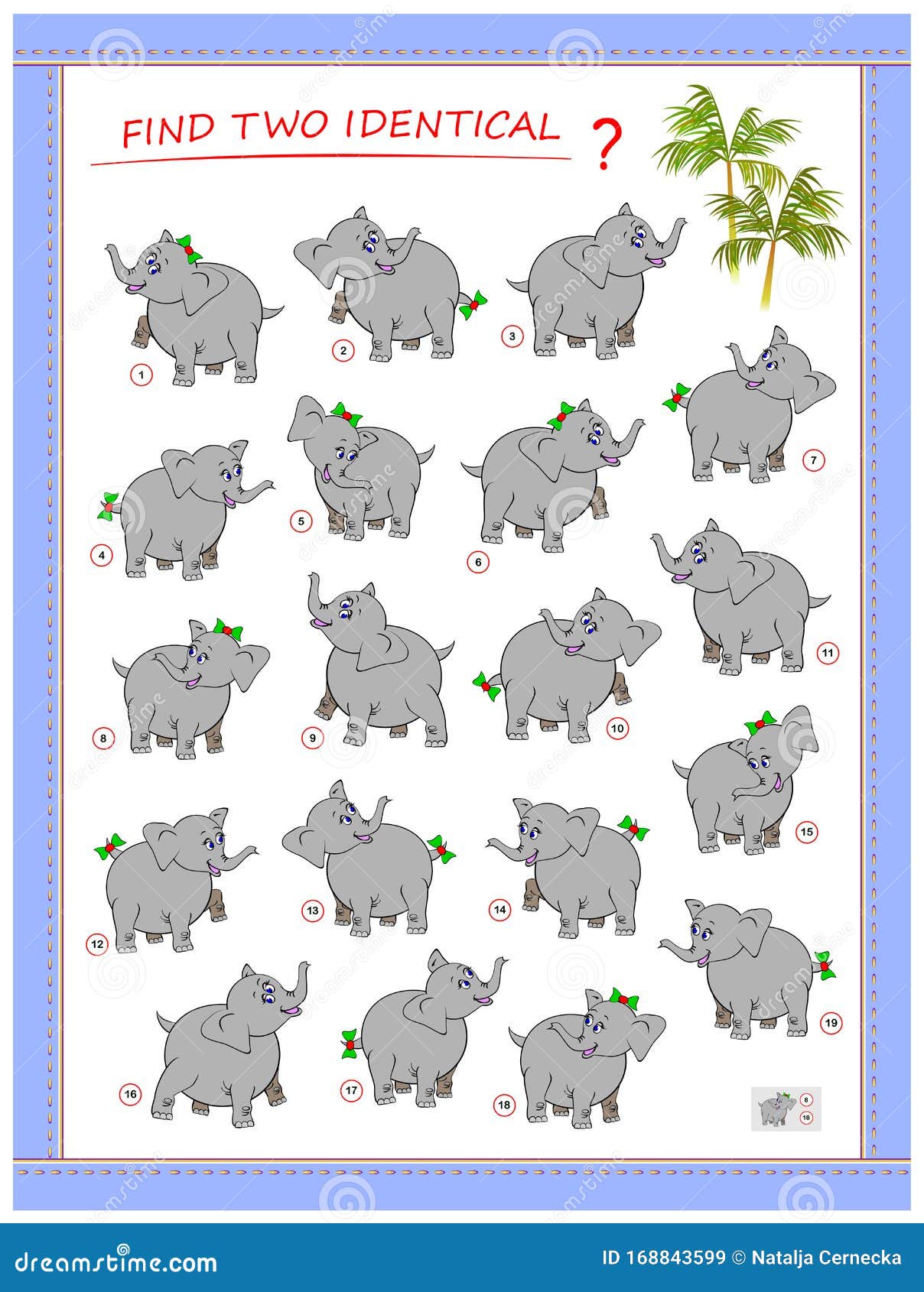 Logical Puzzle Game Children Adults Need Find Donkey Identical