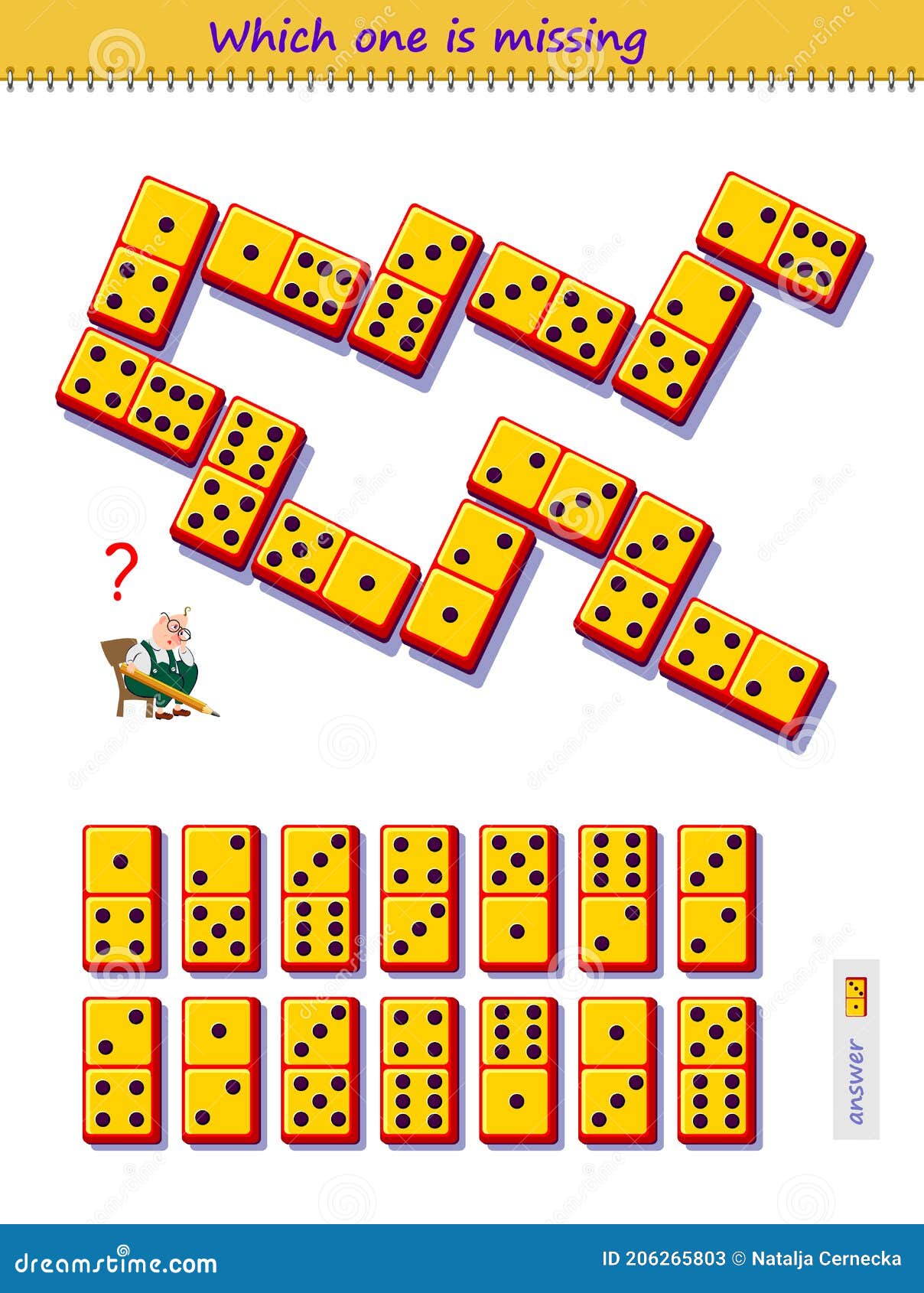 Zogenaamd Oriënteren partner Logic Puzzle Game for Children and Adults. Which Domino Piece from Set is  Missing on the Picture? Kids Brain Teaser Book Stock Vector - Illustration  of drawing, cartoon: 206265803