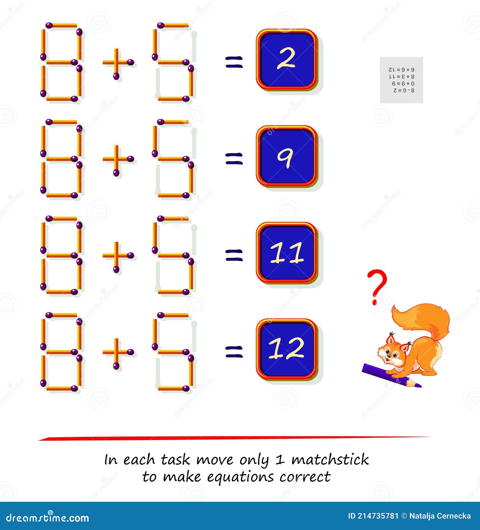 stivhed Betaling pakke Logic Puzzle Game with Matches. in Each Task Move only 1 Matchstick To Make  Equations Correct Stock Vector - Illustration of printable, puzzle:  214735781