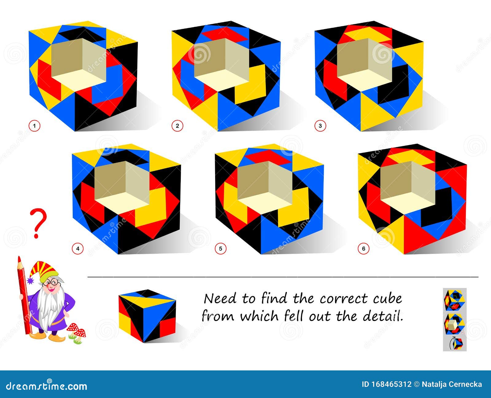 logic puzzle game for smartest find the correct cube from which fell out the detail printable page for brain teaser book stock vector illustration of shape kids 168465312