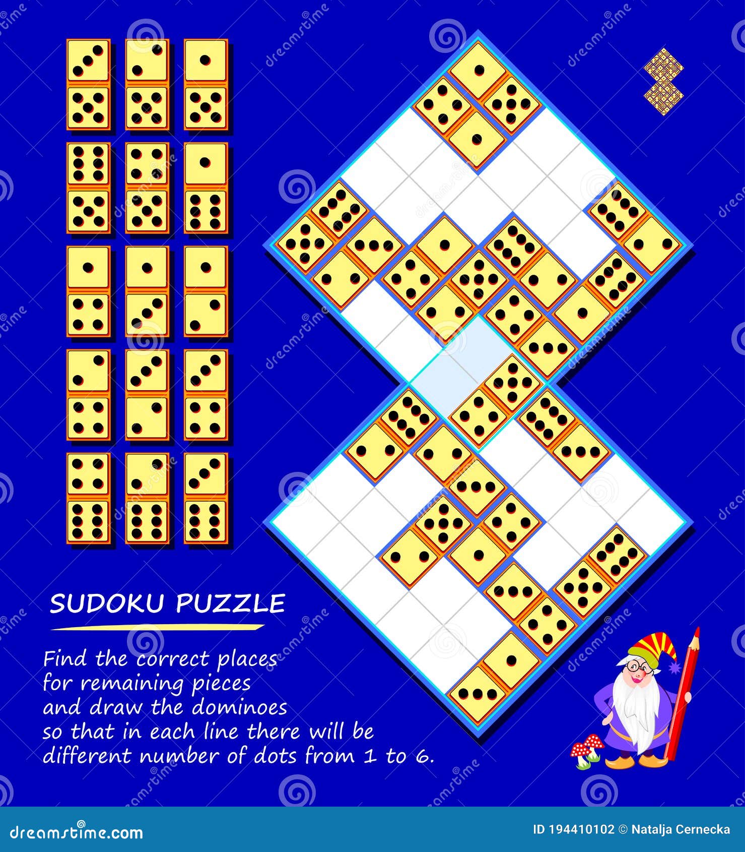 Logic Puzzle Sudoku Game Find Correct Places For Remaining Pieces And Draw Dominoes So That In Each Line There Will Be Different Stock Vector Illustration Of Gambling Logic