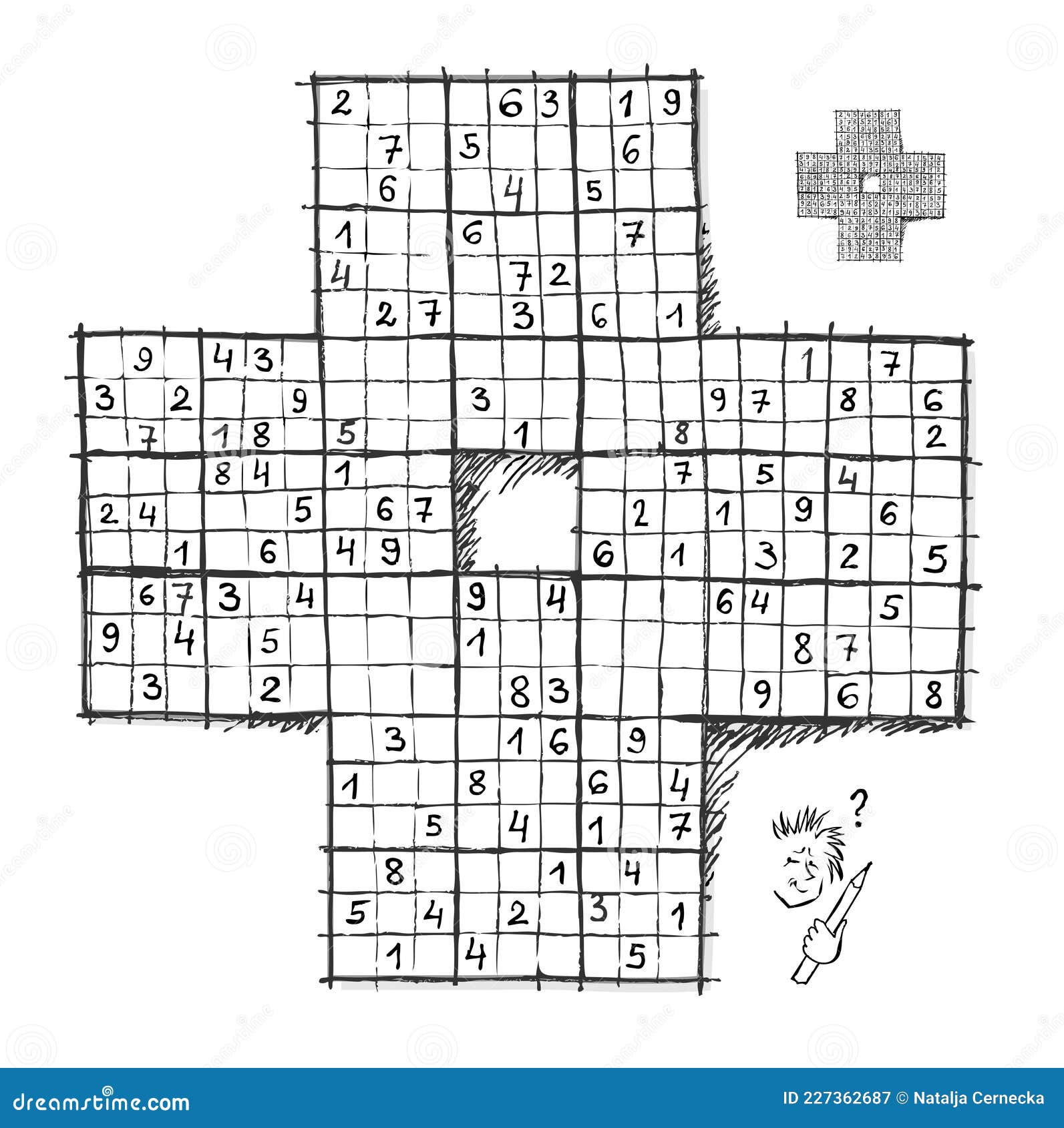 Logic Sudoku Game for Children and Adults. Big Size Puzzle with 4 Squares,  Difficult Level Stock Vector - Illustration of drawn, draw: 227362687