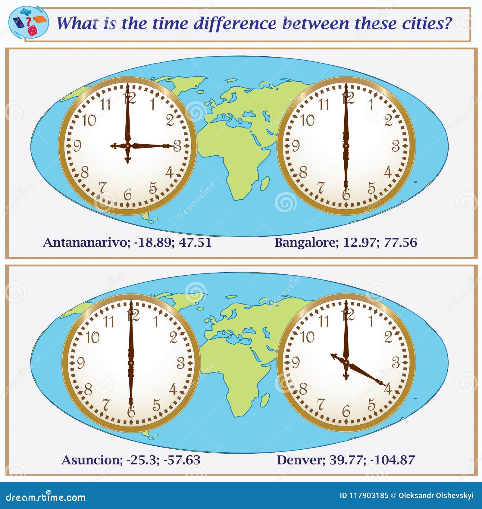 Logical Task. What is the Time Difference between these Cities? Stock