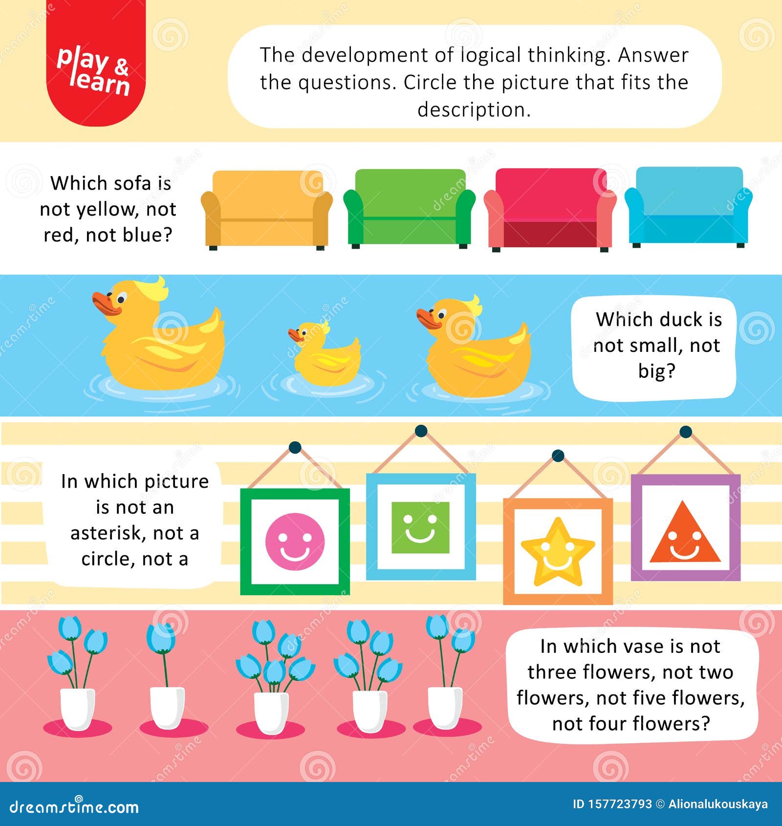 logical thinking kid game printable worksheet vector stock vector