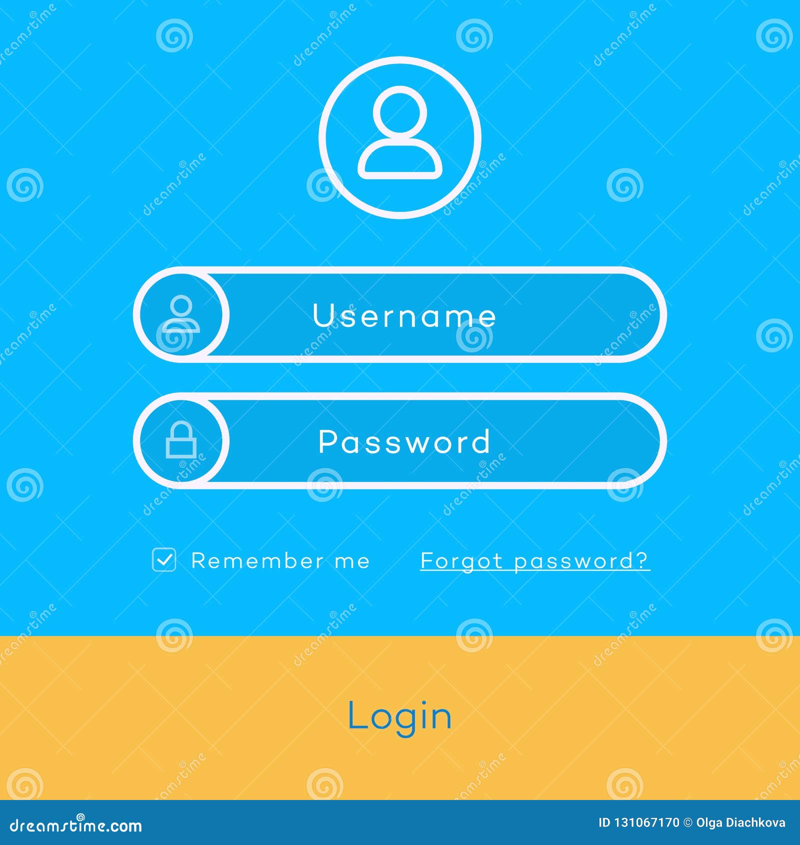 Login Form Page Template on Flat Style Background for App Development ...