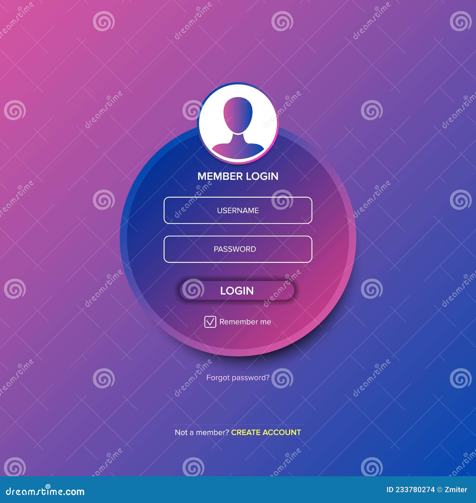 Login form web page design template or mock up mobile website ui 