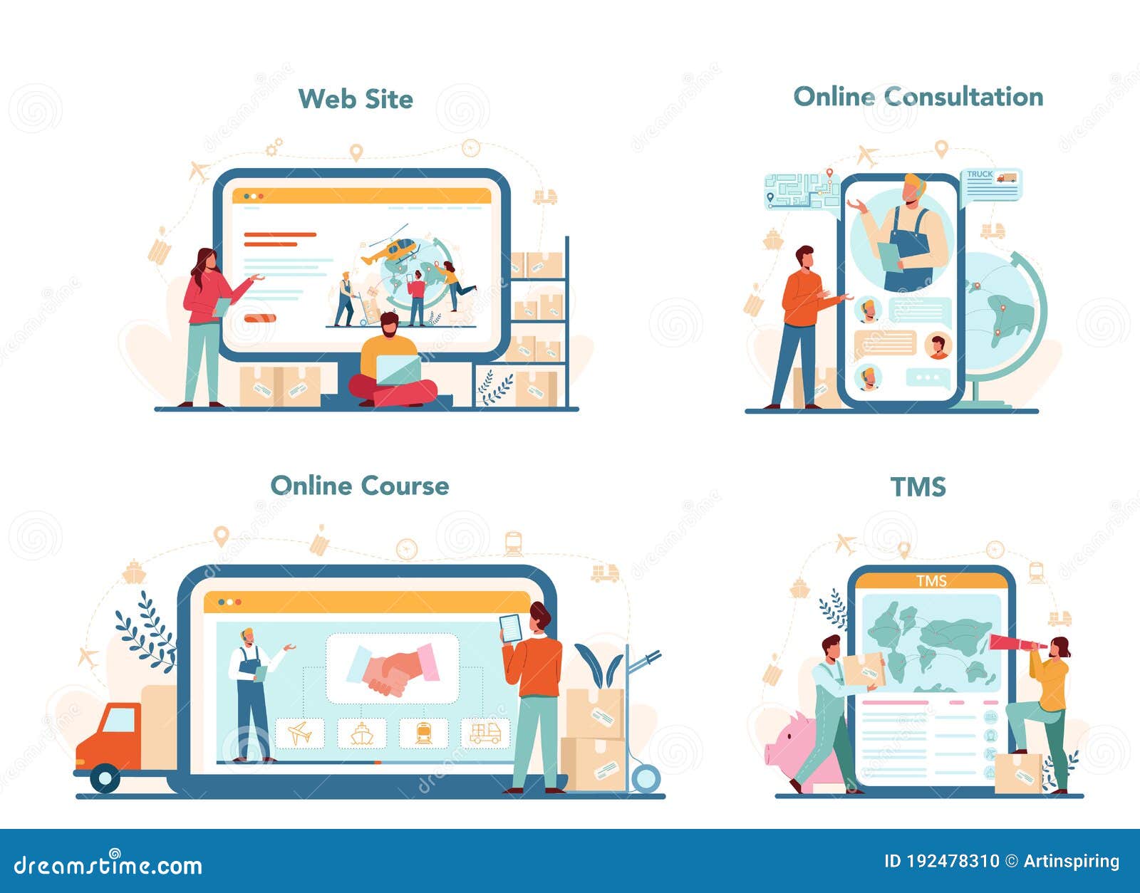 logistic and delivery service online service or platform set. idea