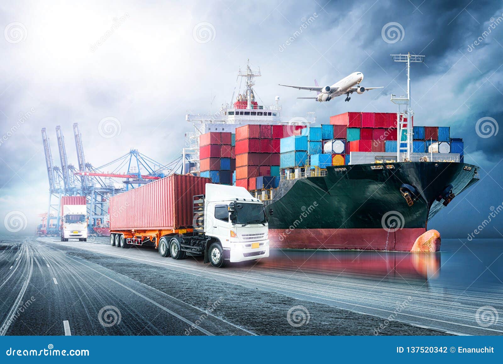 Logistics Import Export Background and Transport Industry of Container  Cargo Freight Ship Stock Photo - Image of concept, industrial: 137520342