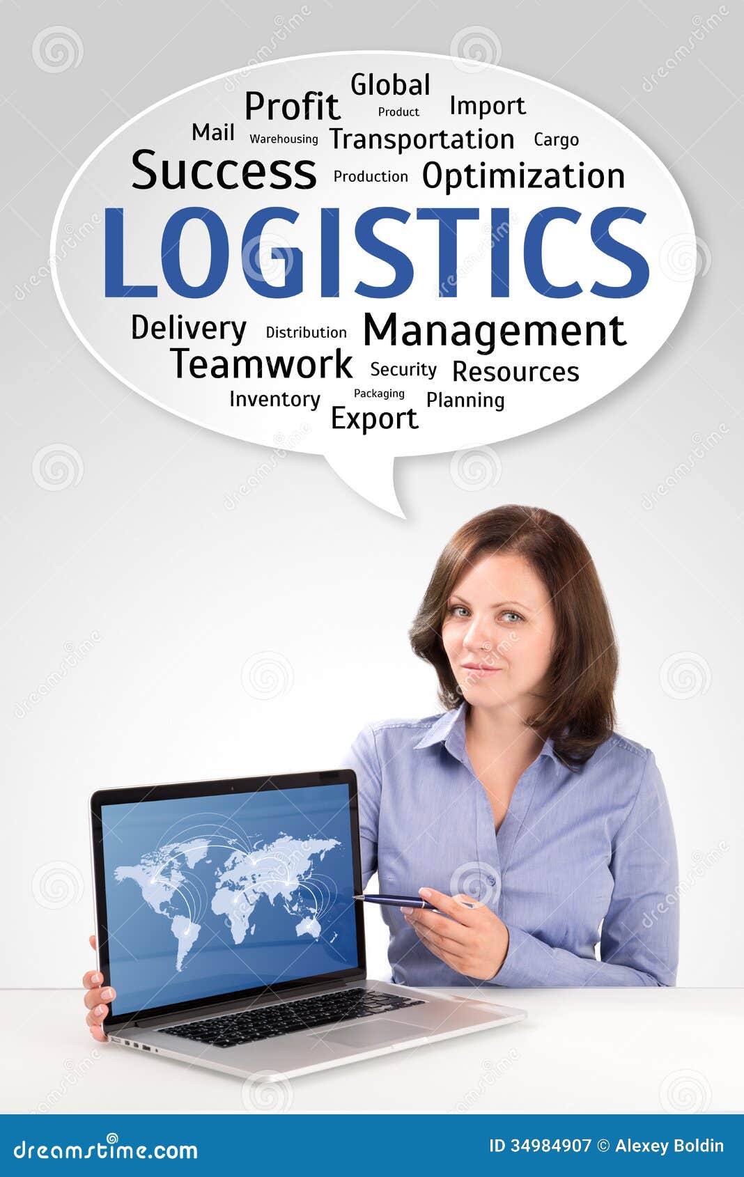 logistics manager is showing world map on a laptop screen