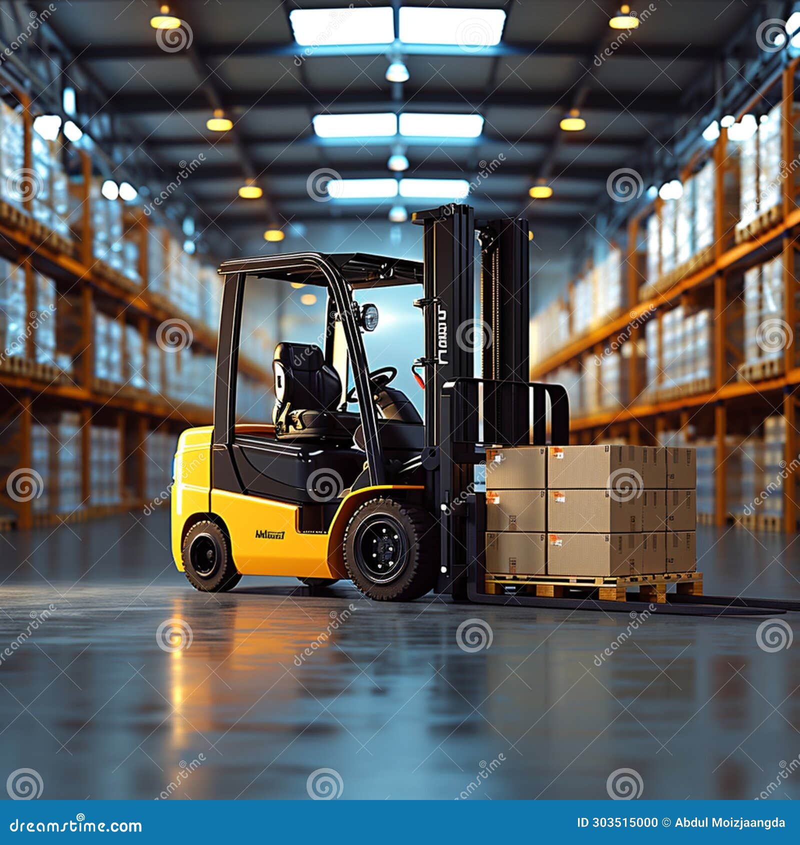 logistics prowess forklift efficiently loads pallets and boxes in warehouse
