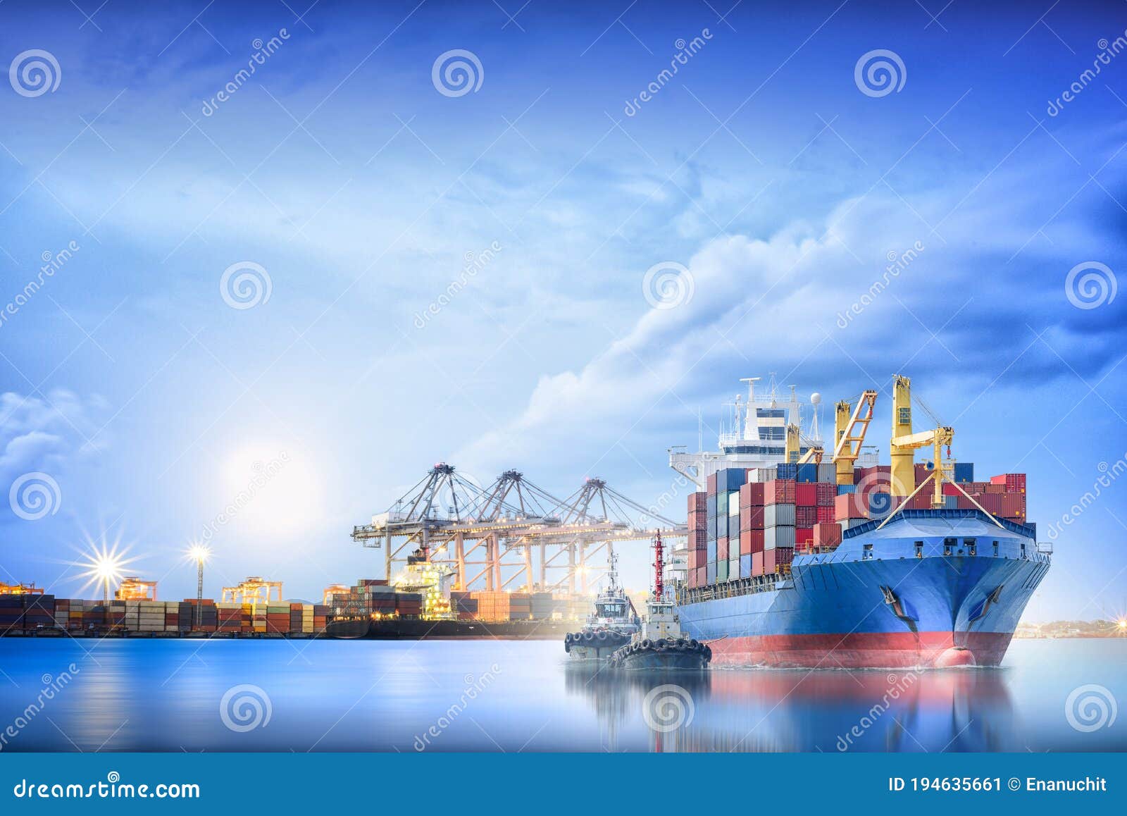 logistics and transportation of international container cargo ship with ports crane
