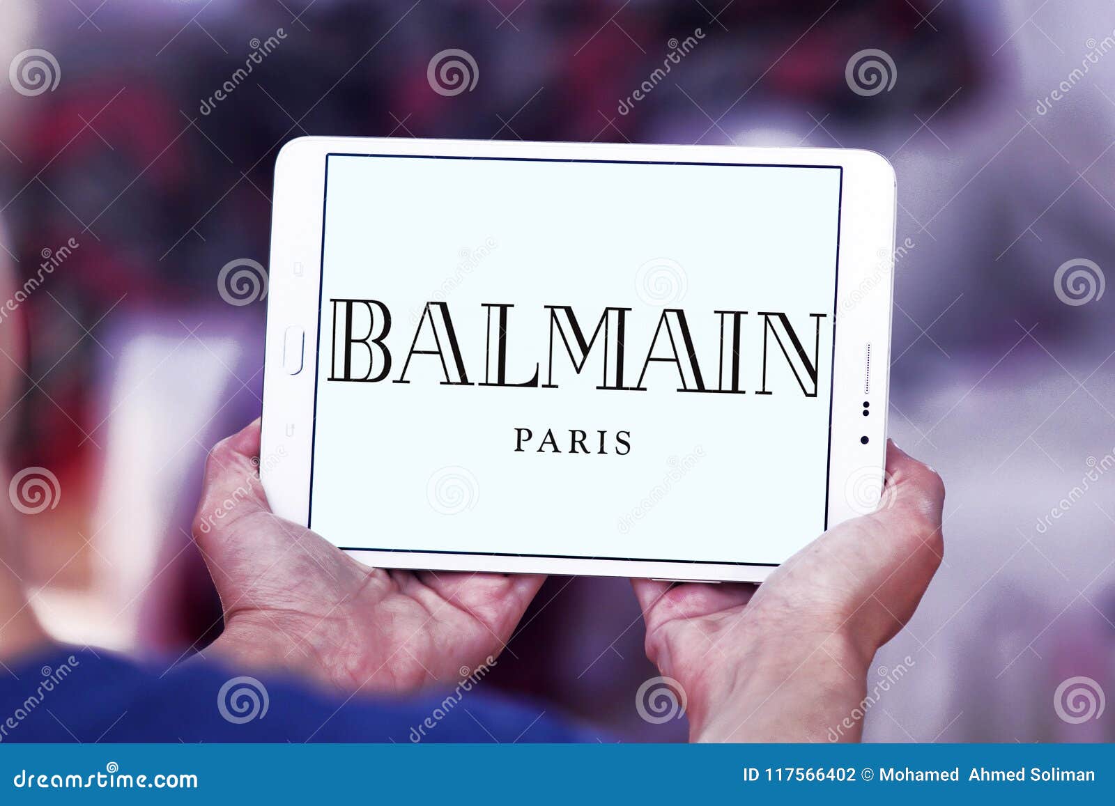 Balmain fashion house logo photography. Image of