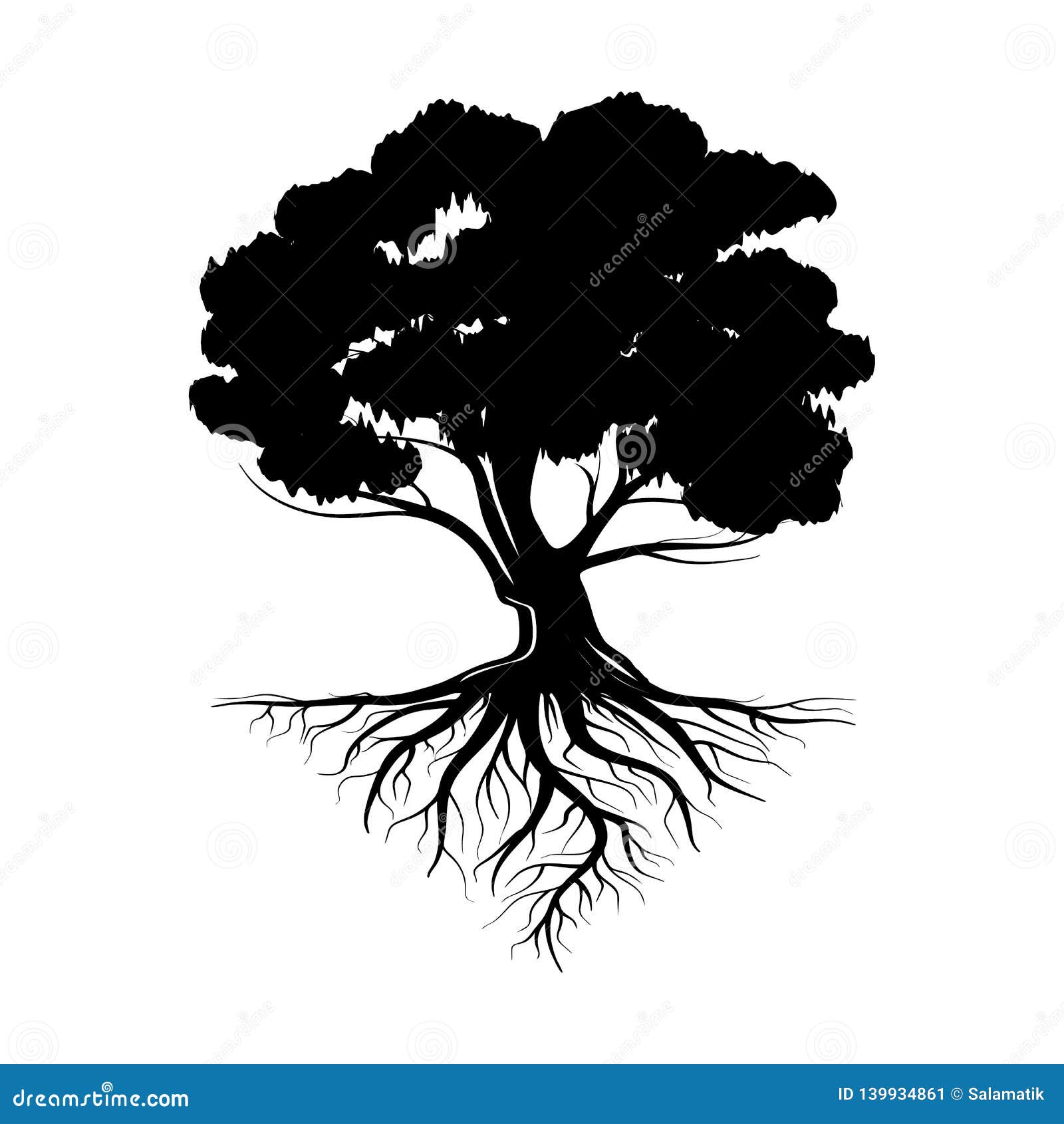  Logo  Of A Black Life Tree  With Roots And Leaves Vector 