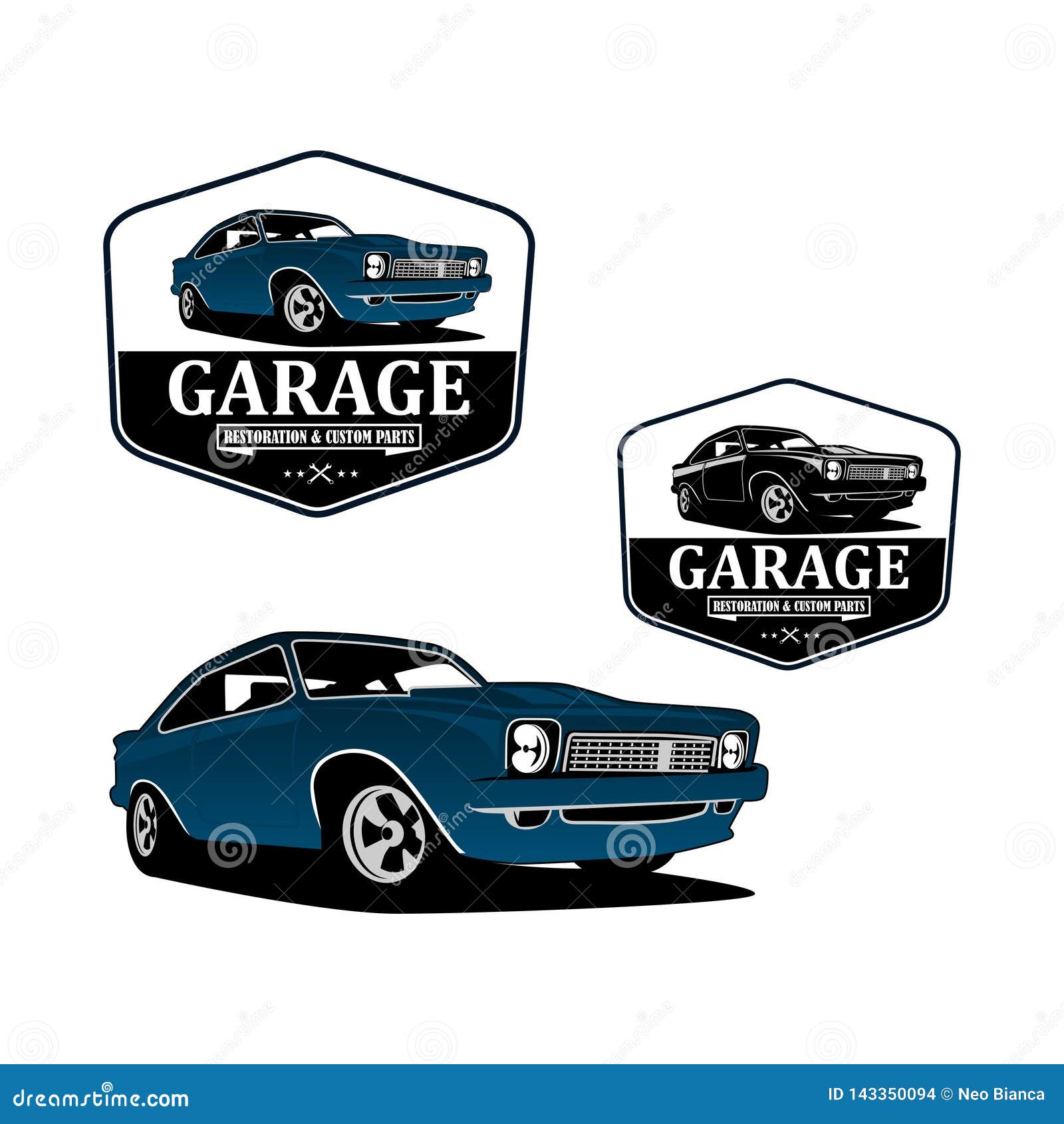 Restoration And Garage Classic Car Custom Logo Vector Stock Vector