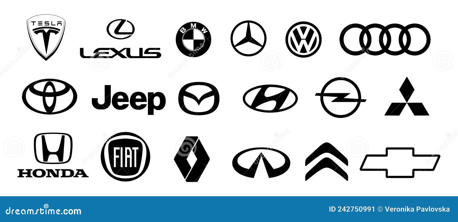 Logo of Cars Brand Set: Tesla, Lexus, Volkswagen, Bmw, Mercedes ...